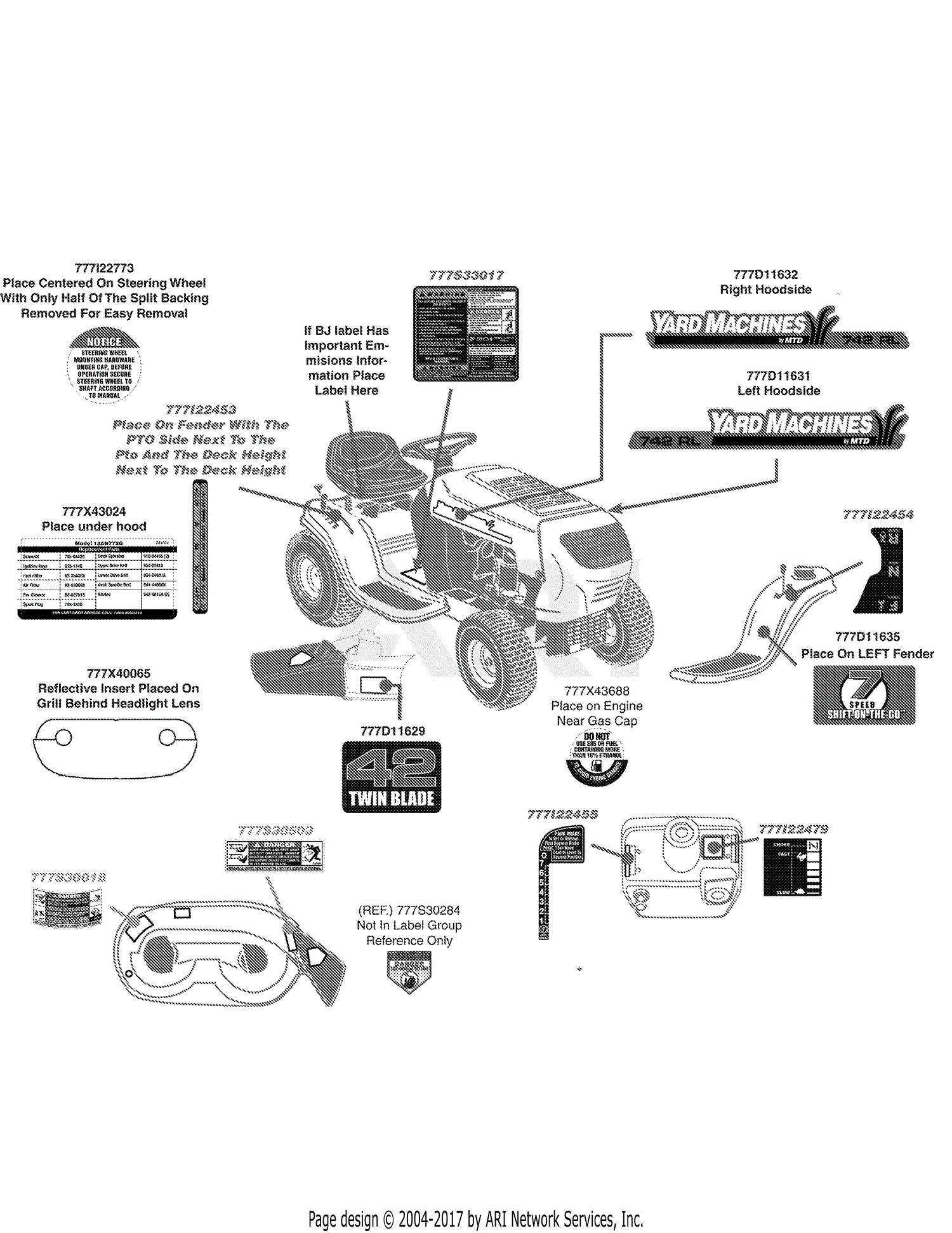 MTD 13AN772G000 (2009) Parts Diagram for Label Map Yard Machines 42 Inch