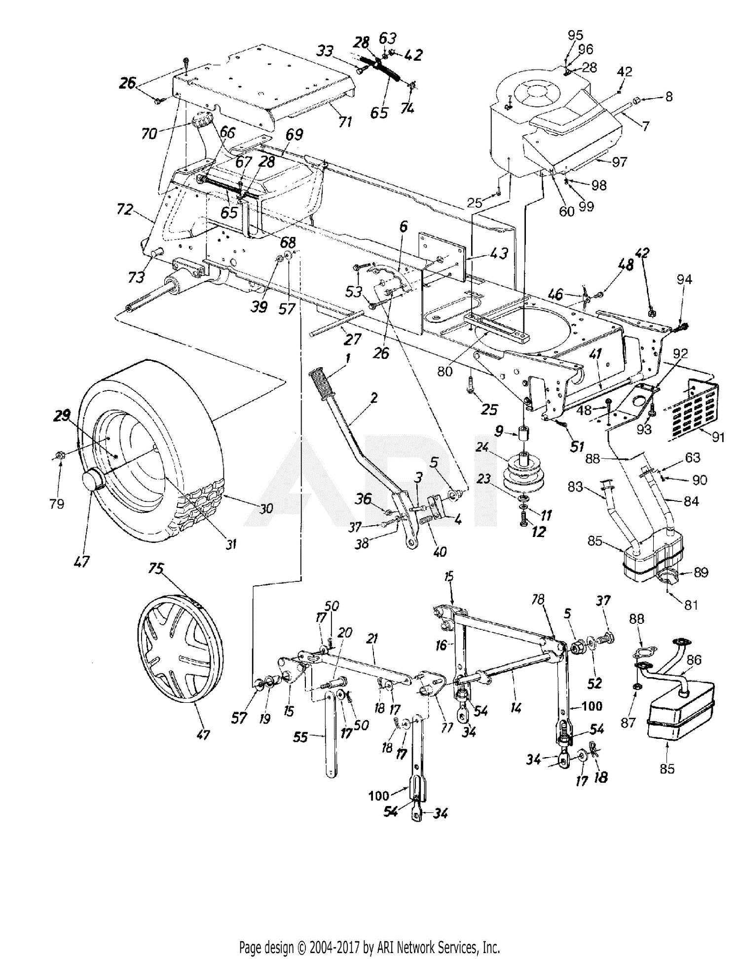 MTD 14AS820H352 (2002) Parts Diagram for Lift Assembly, Gas Tank, Muffler