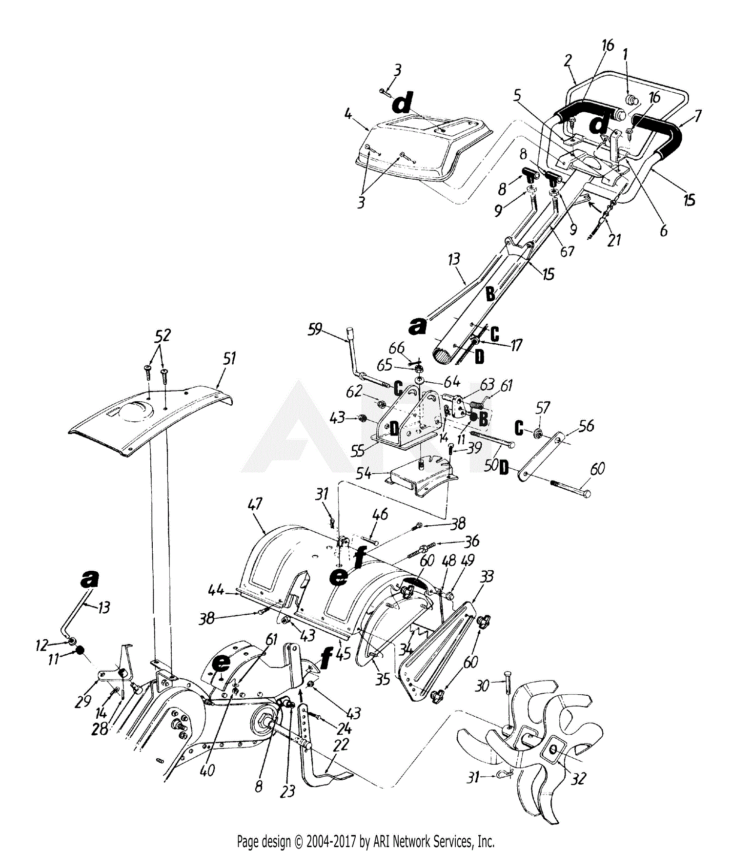 MTD 21A-410-372 (1997) Parts Diagram for Handle Assembly/Tine Assembly