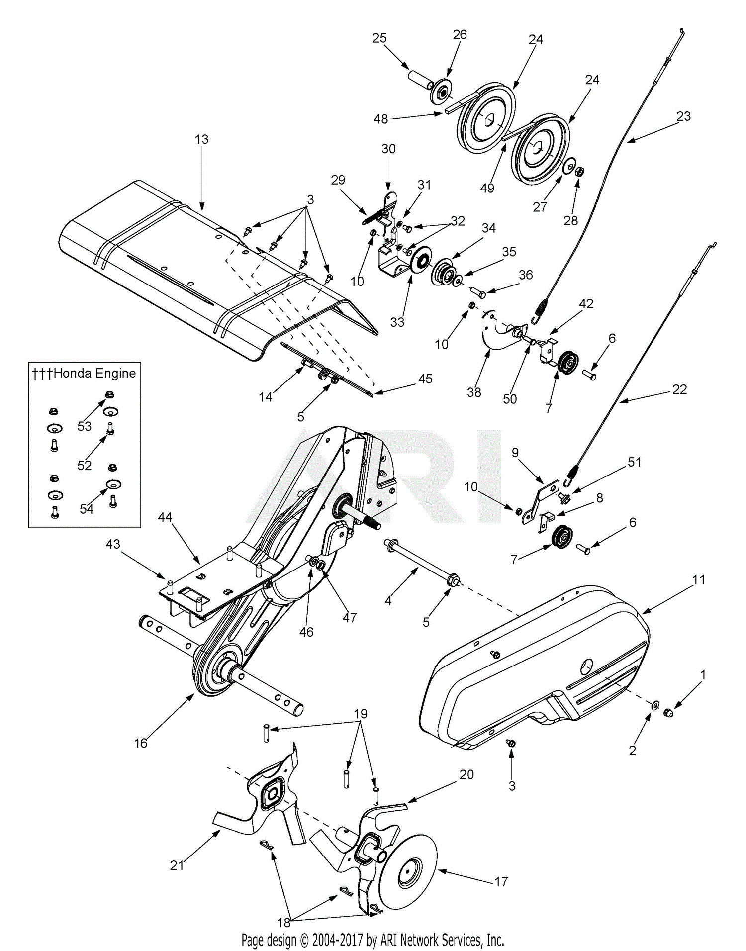 MTD 21A-395A729 (2005) Parts Diagram for Chain Case & Tines