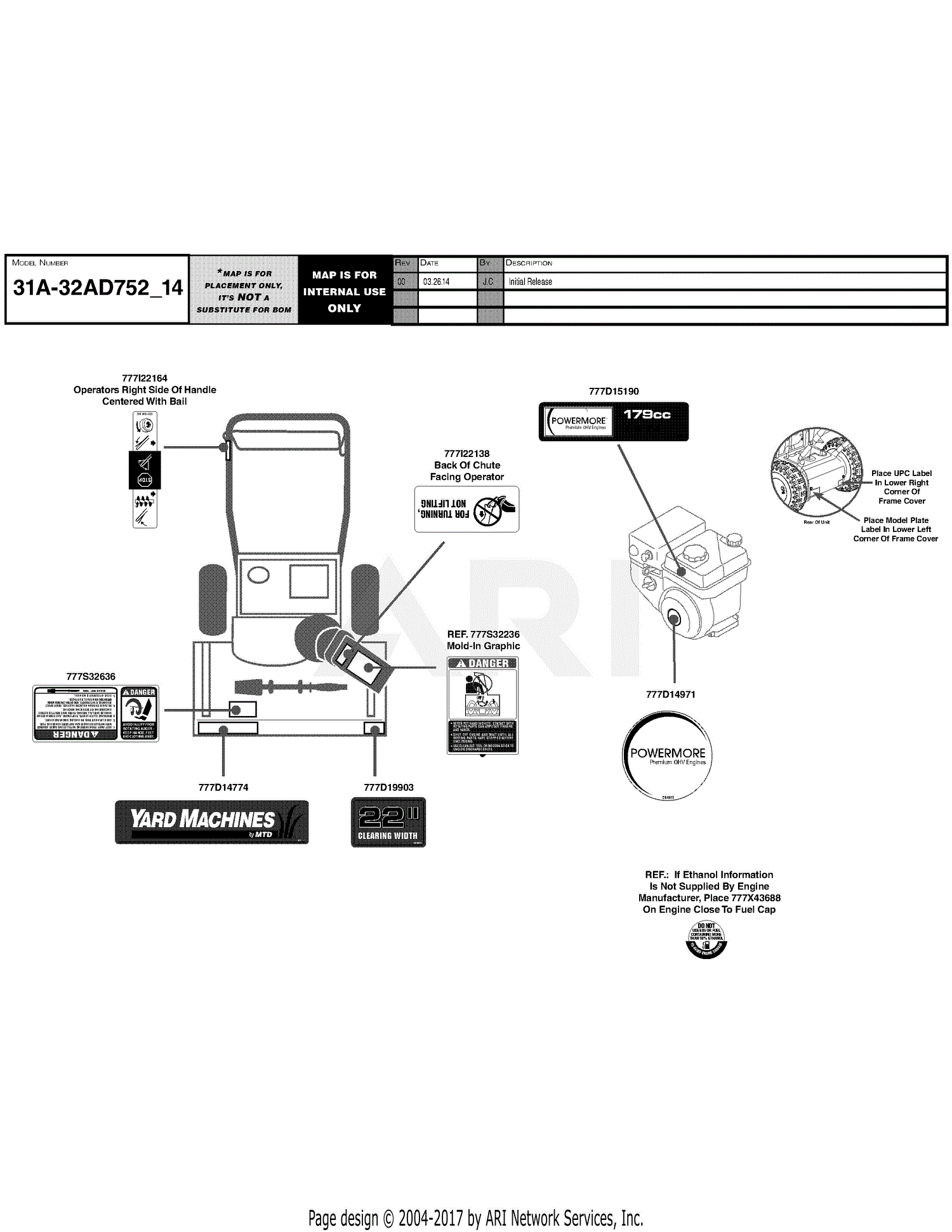 MTD 31A32AD752 (2014) Parts Diagram for Label Map 31A32AD752