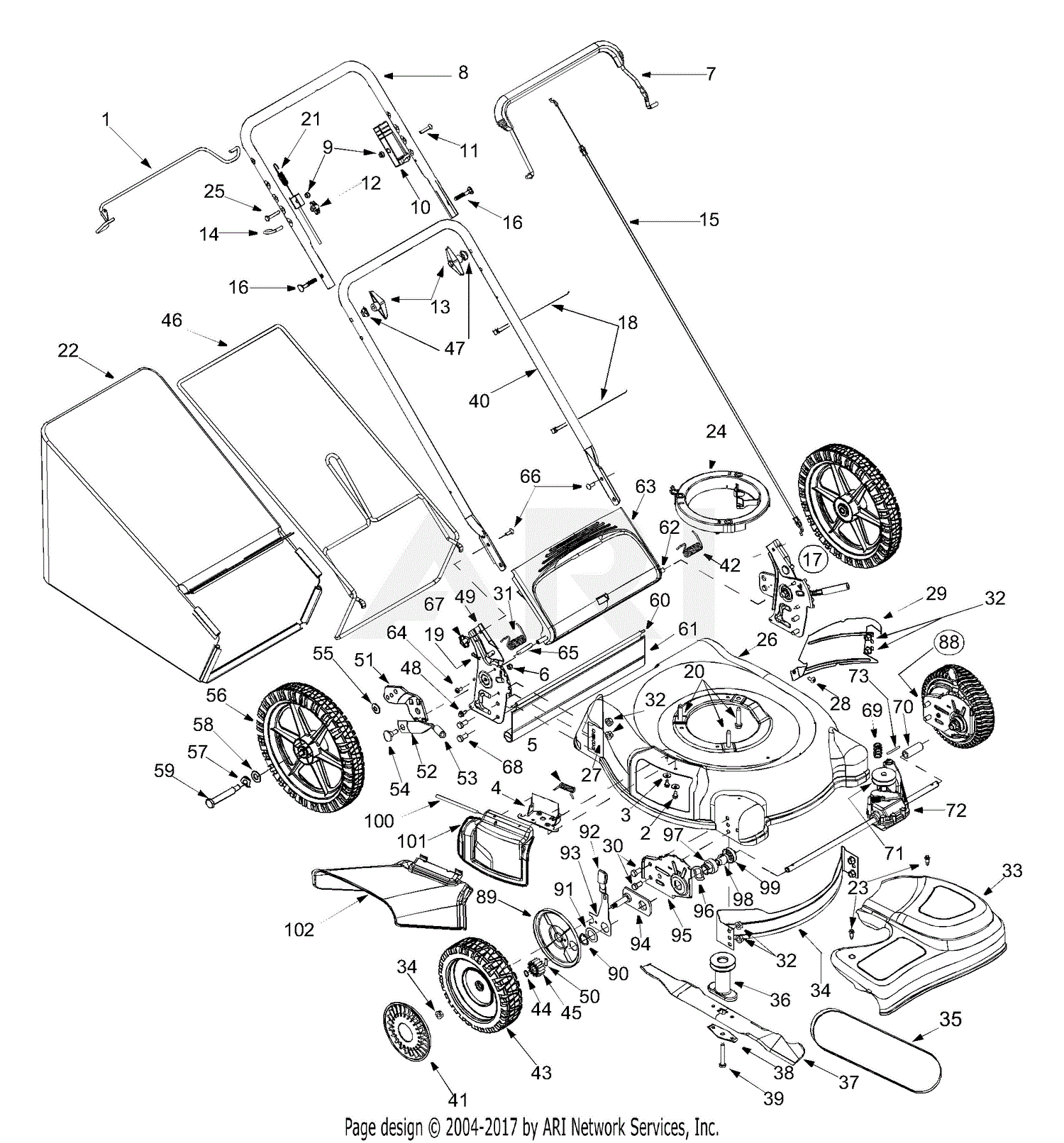 MTD 12A-568Q401 (2003) Parts Diagram for General Assembly (Plastic Rear ...