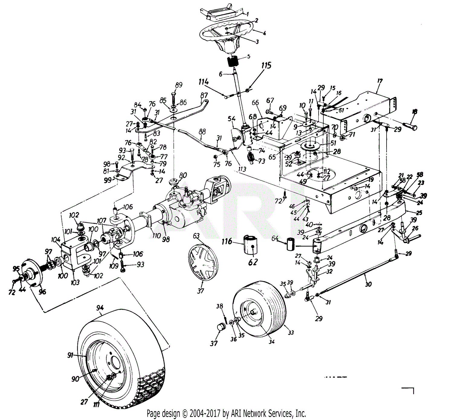 MTD 135D614G401 (1995) Parts Diagram for Wheels, Rear/Wheels, Front ...