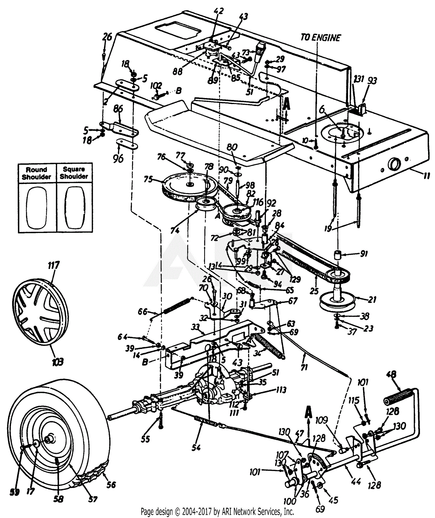 MTD 13A1674G401 (1997) Parts Diagram for Drive, Lower Frame, Pedal ...