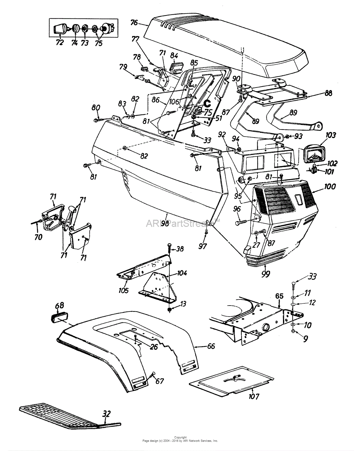 MTD 13AD674G401 (1998) Parts Diagram for Hood (Style 4)