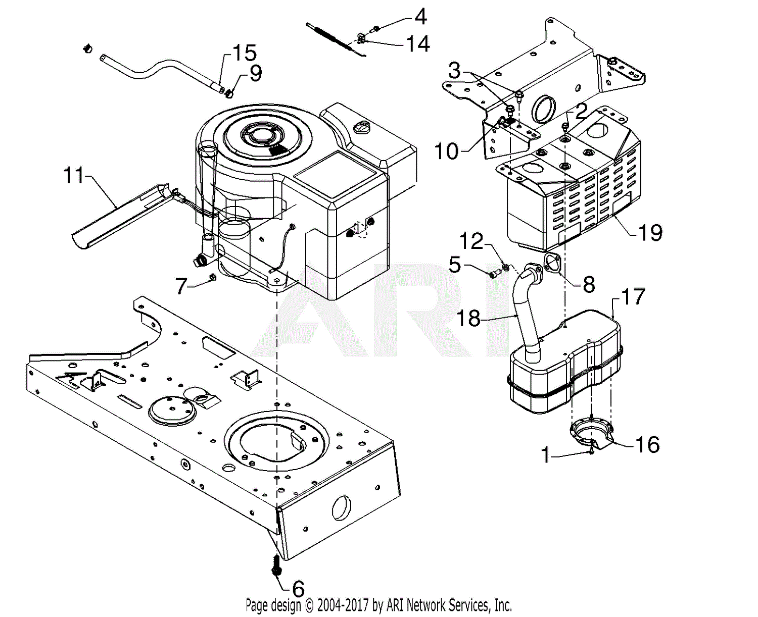 MTD 13AD674G401 (1998) Parts Diagram for Muffler & Engine, External