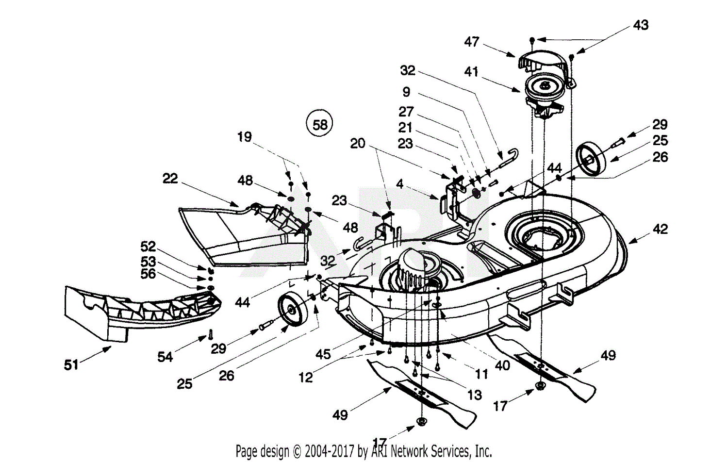 Mtd 13ax604g401 1999 Parts Diagram For Deck Assembly G 42 Inch