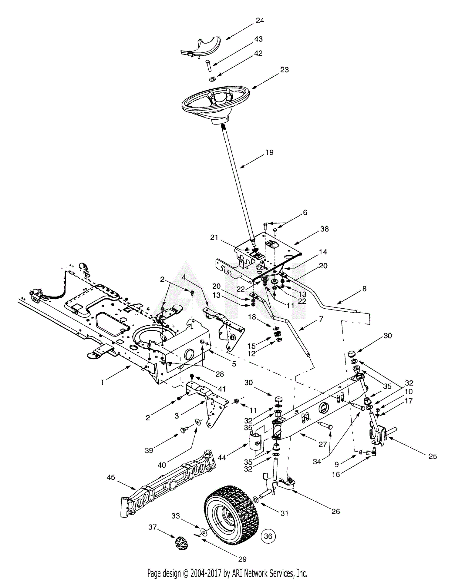 MTD 13AX604G401 (2001) Parts Diagram for Axle & Wheels Front, Steering ...