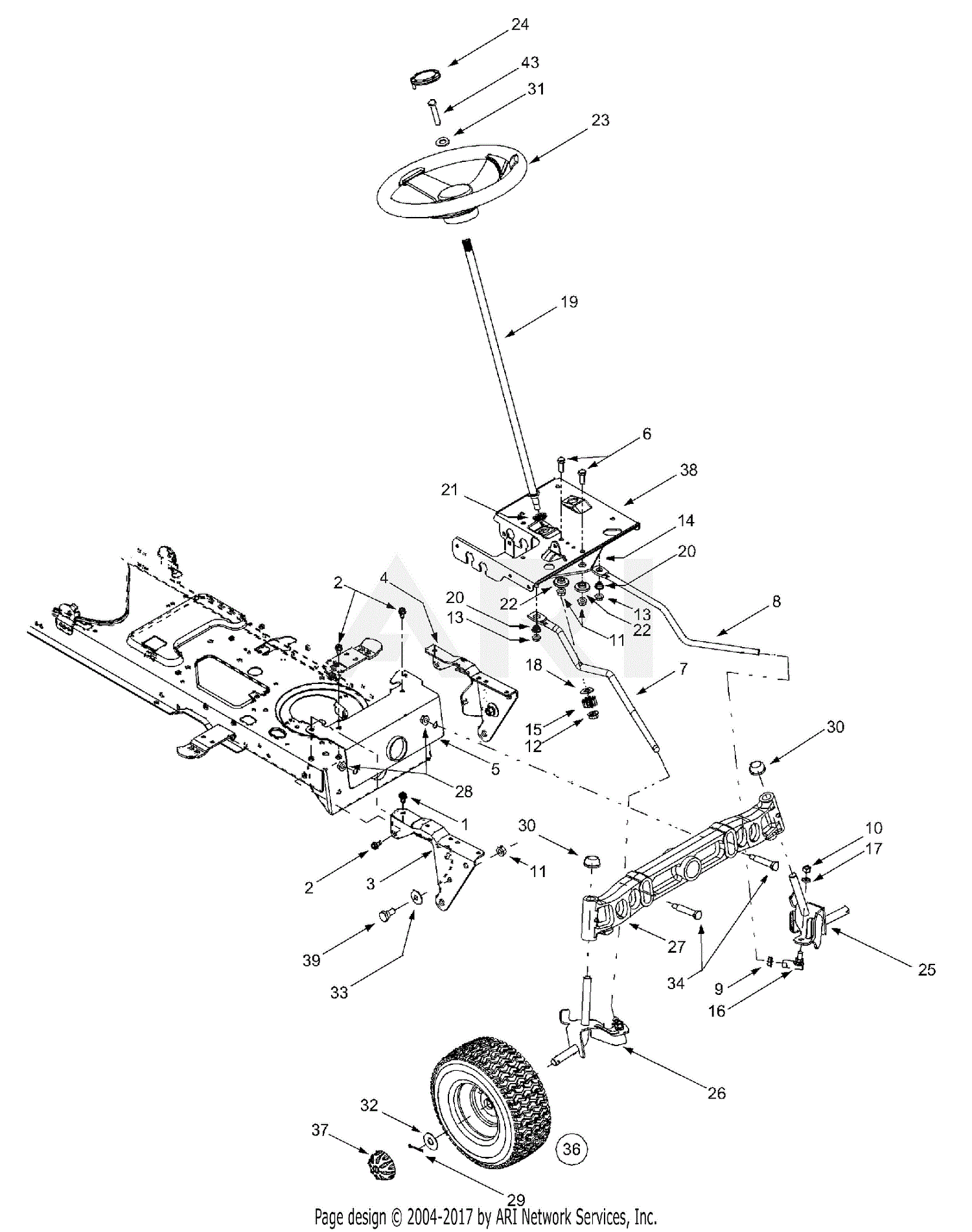 MTD 13AY614G401 (2002) Parts Diagram for Axle and Wheels Front, Steering