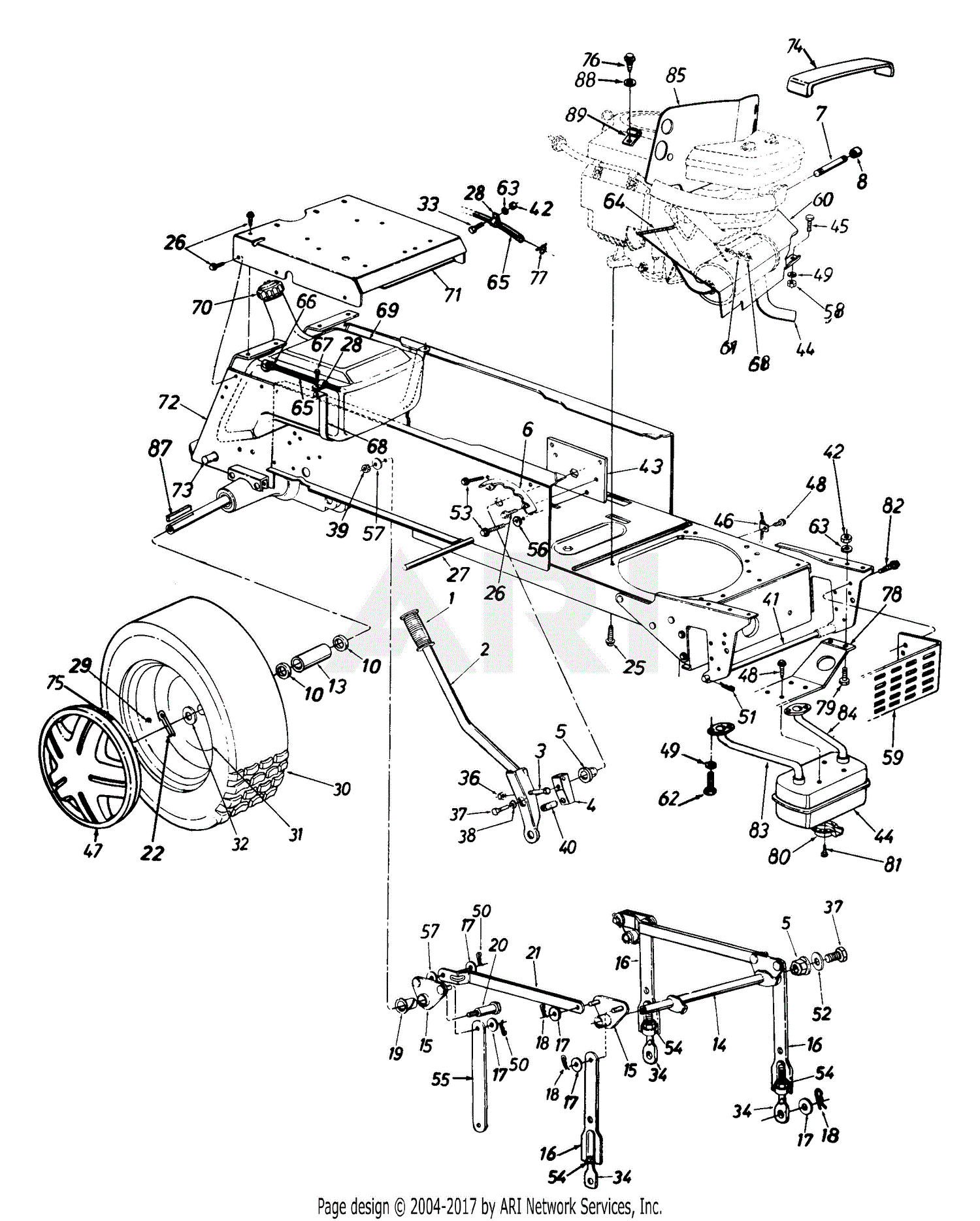 MTD 144W834P401 (1994) Parts Diagram for Wheels, Rear/Deck Lift ...