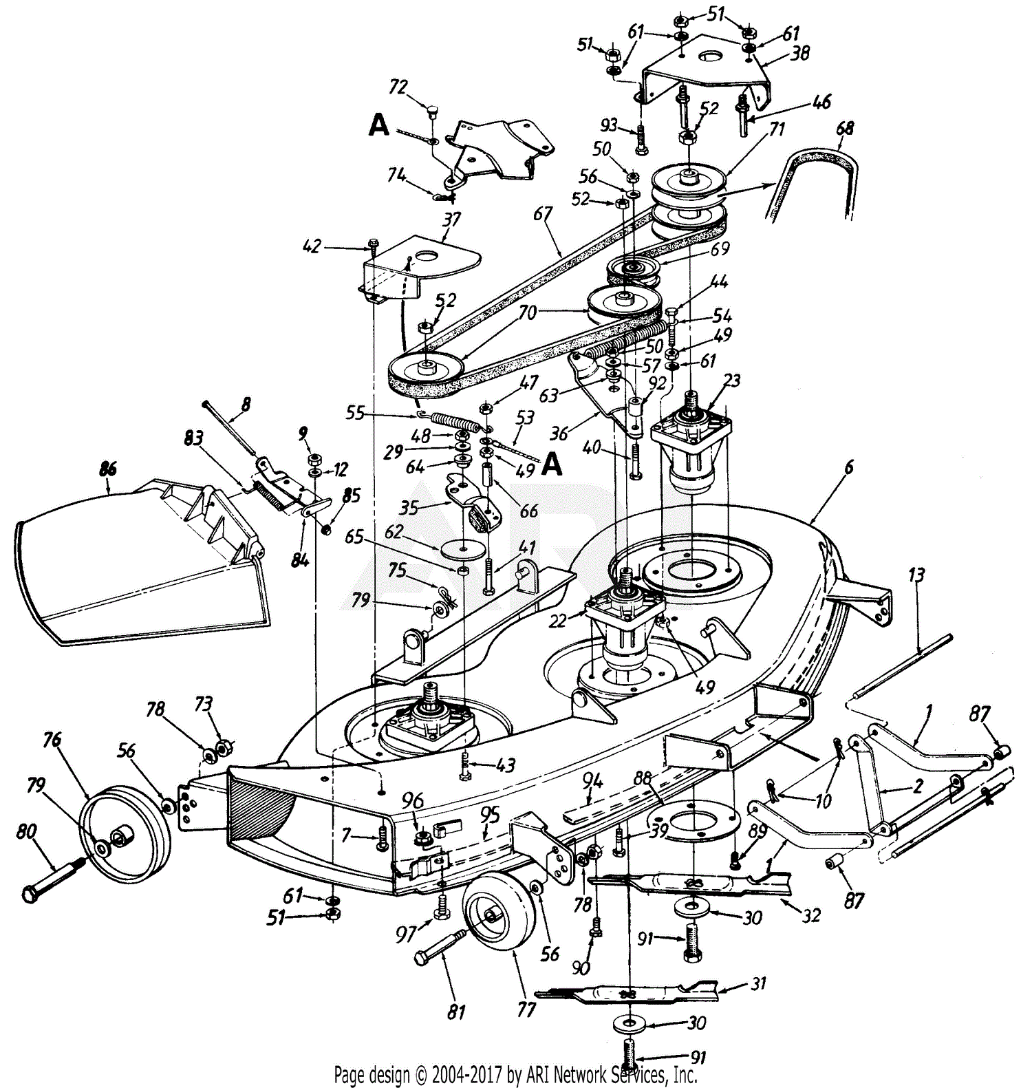 MTD 145V834H401 (1995) Parts Diagram for Mowing Deck