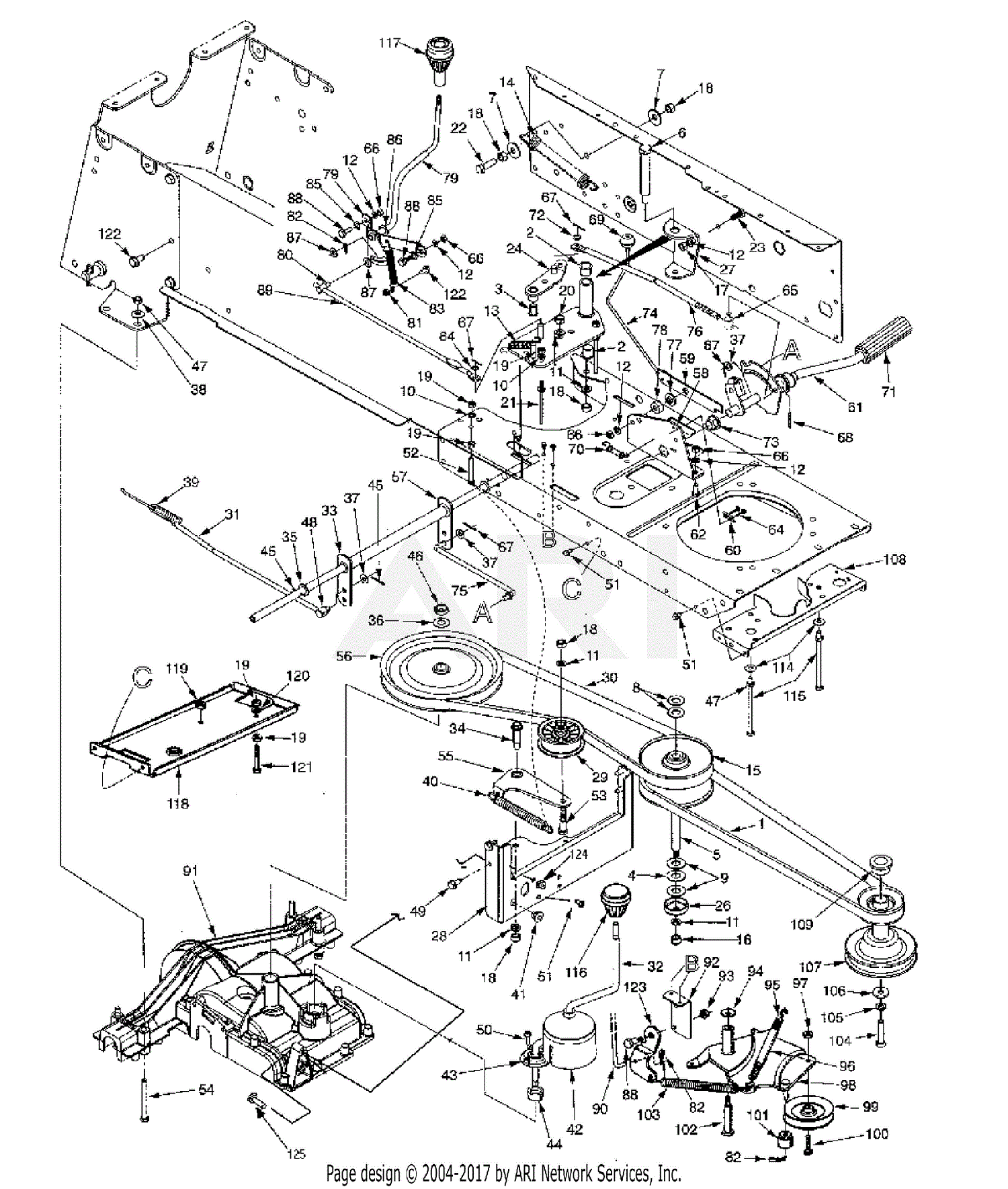 MTD 14AU844H401 (1998) Parts Diagram for Drive, Pedal Assembly & Speed ...