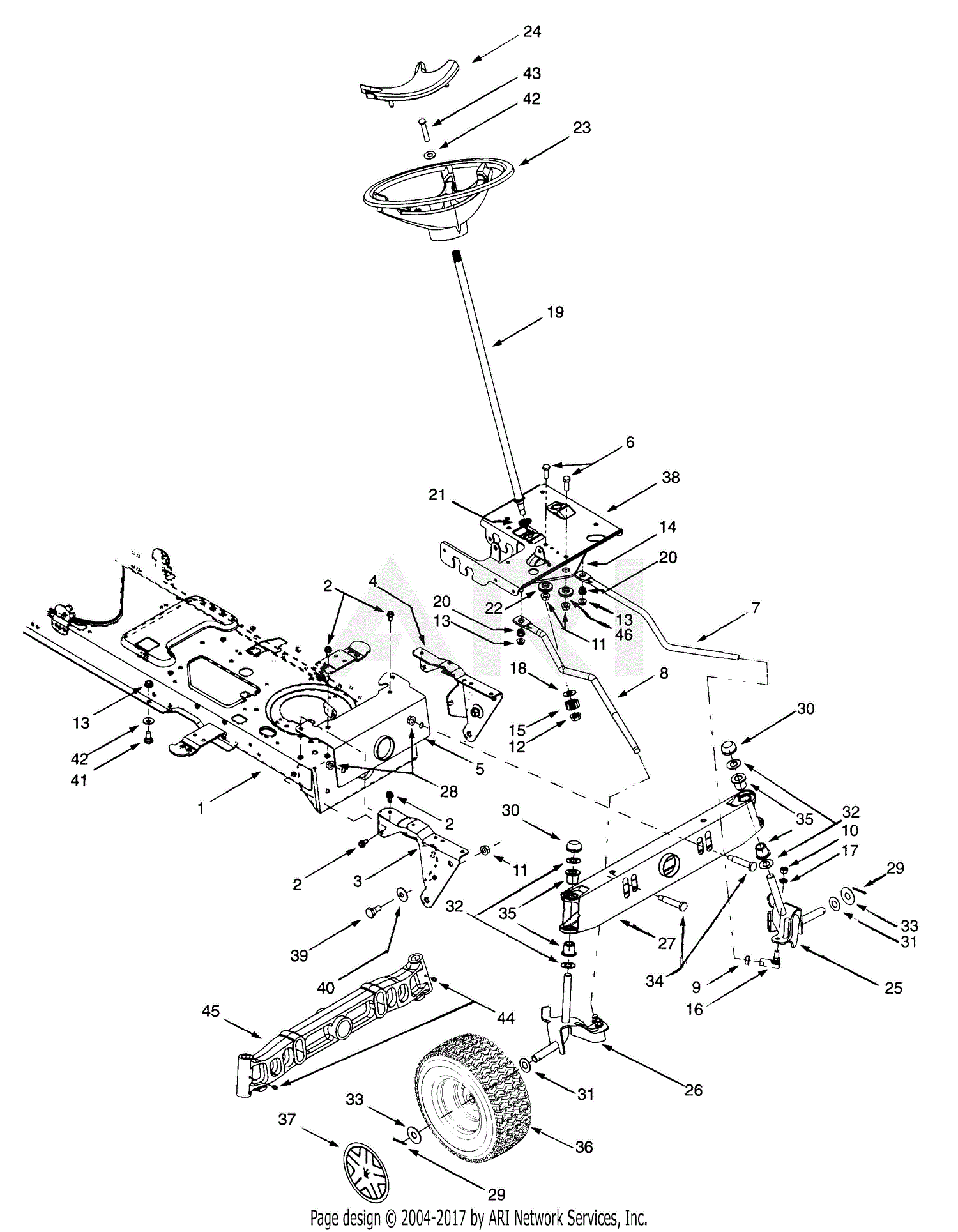 MTD 14AU804H401 (1999) Parts Diagram for Wheels Front Axle and Steering ...