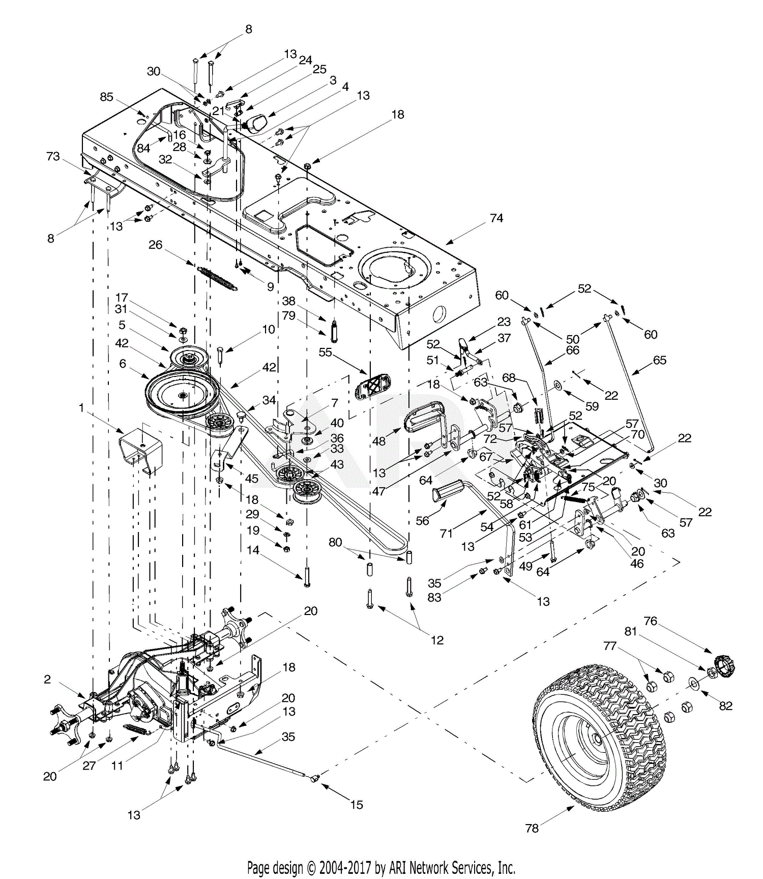 MTD 14AZ804P401 (2000) Parts Diagram for Drive, Frame, Wheels, Rear