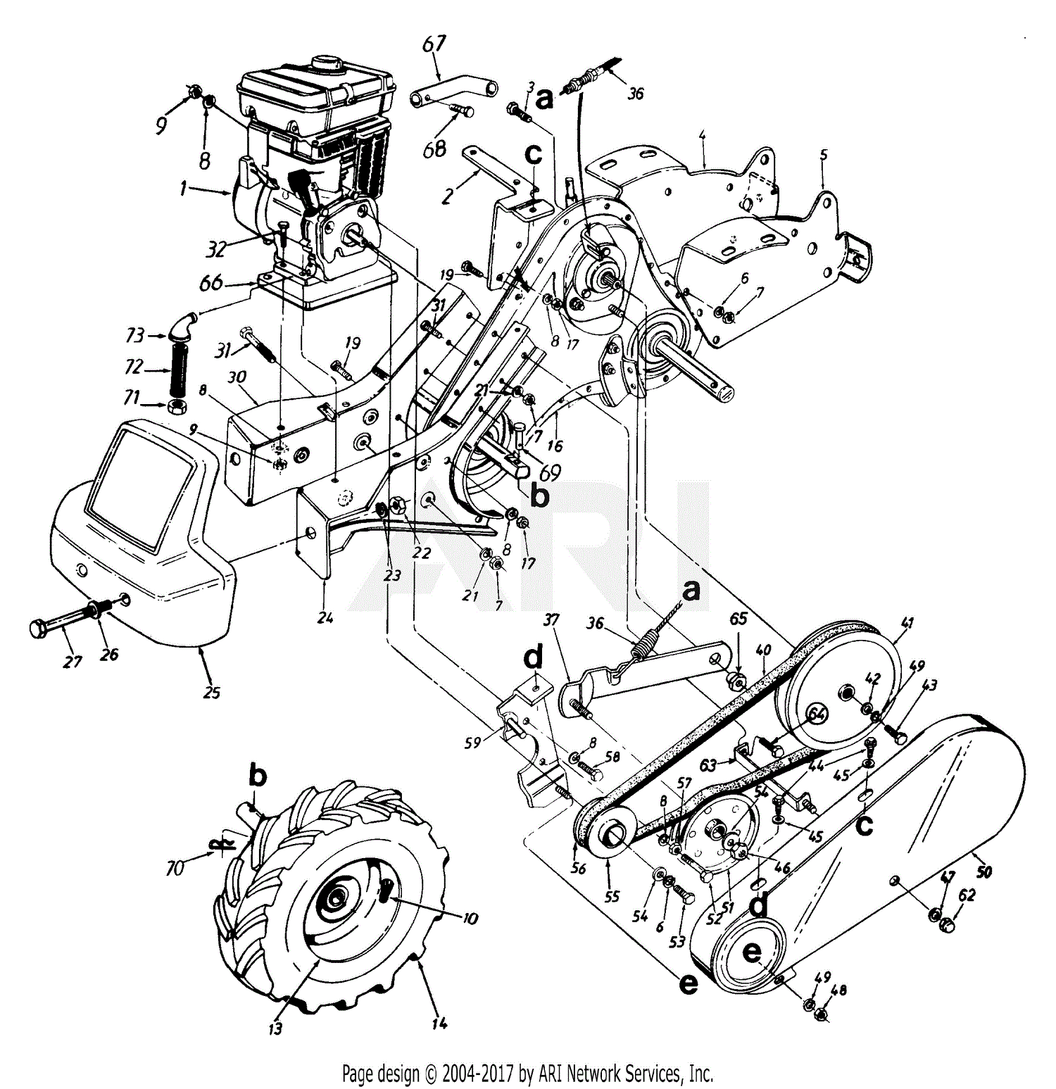 MTD 215447401 (1995) Parts Diagram for Rear Tine Tiller Lower Assembly