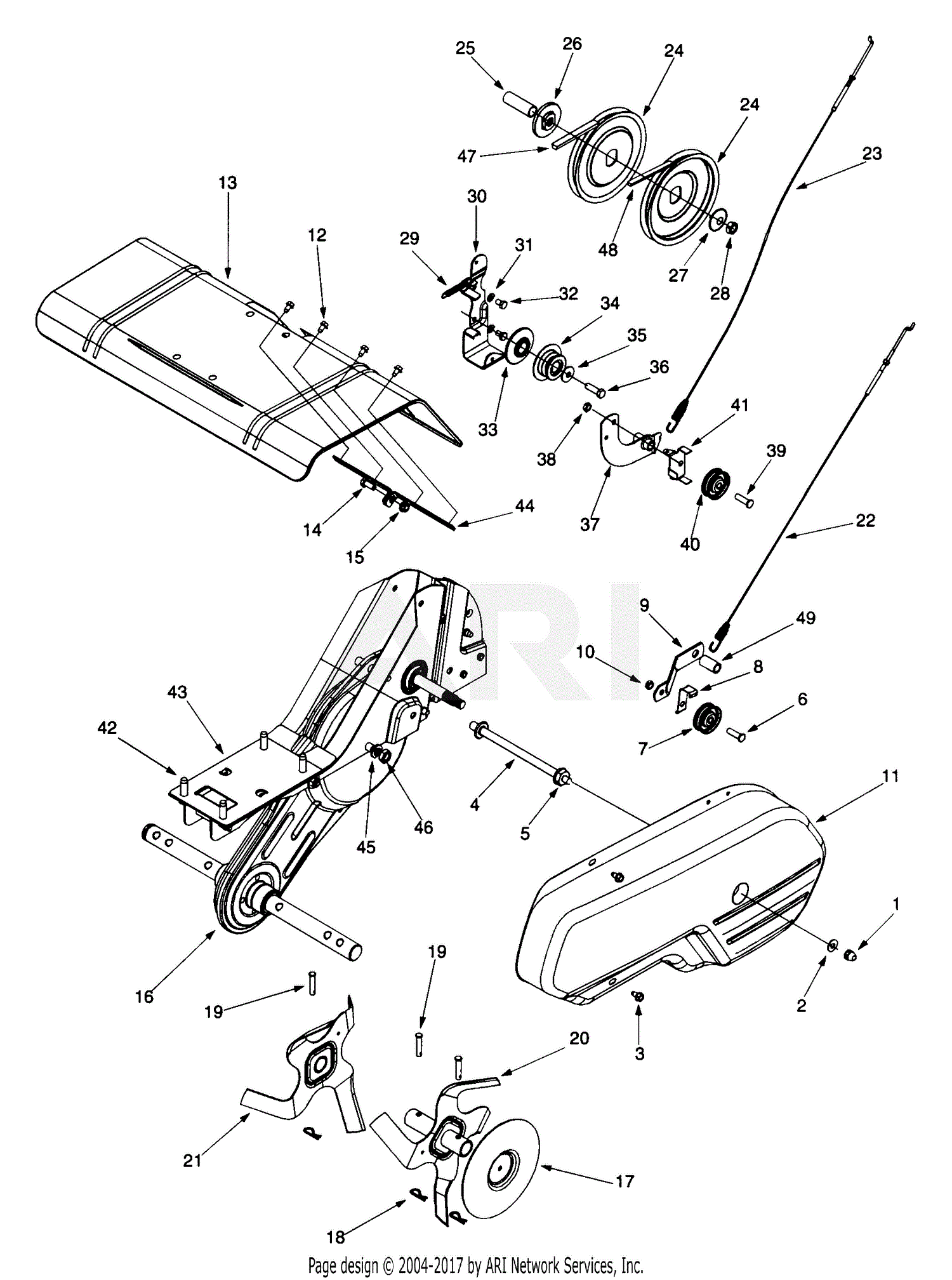 MTD 21A-394-401 (2000) Parts Diagram for Drive, Chain Case, Tines