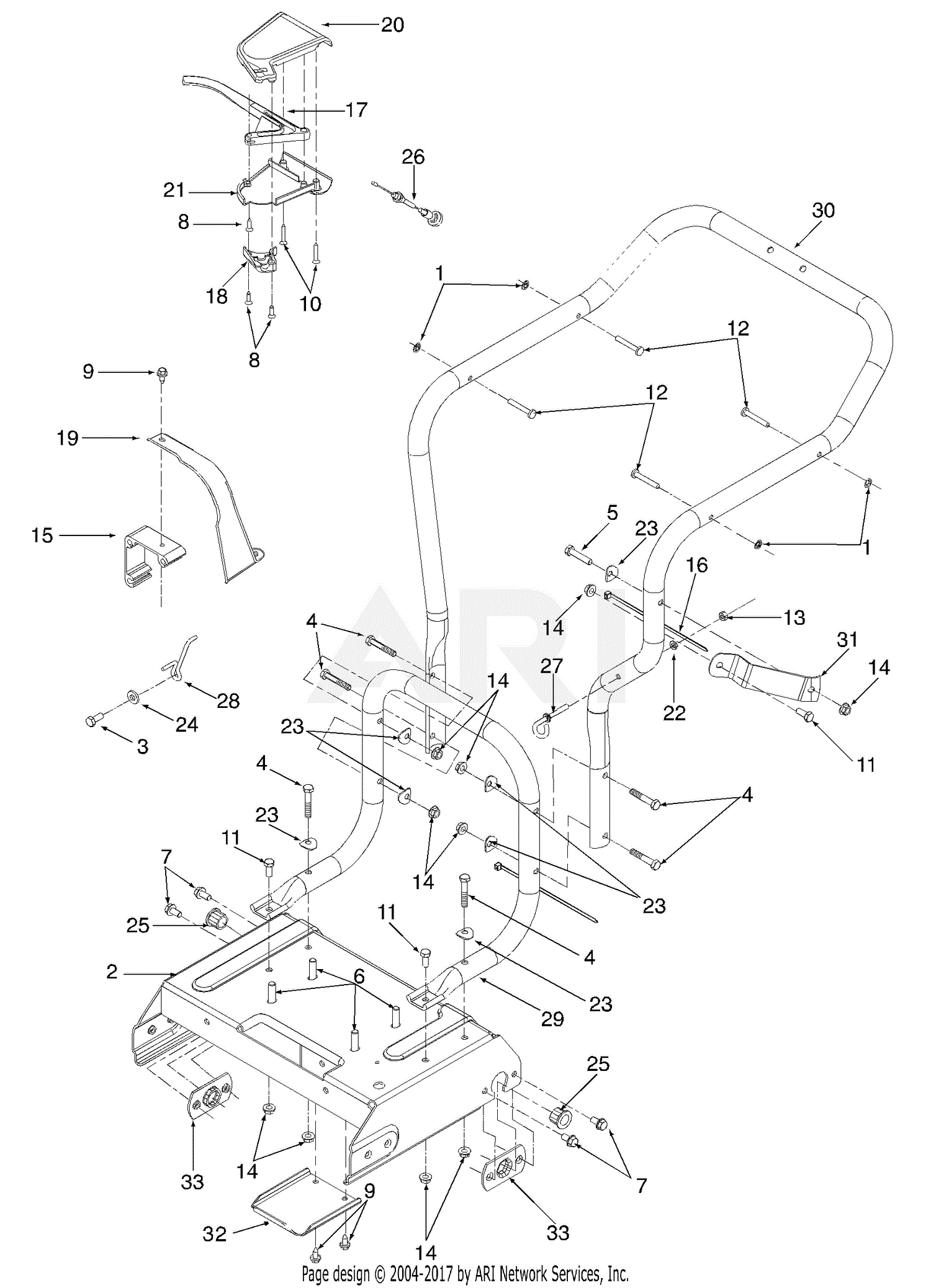 MTD 24A-203B401 (1998) Parts Diagram for Handle Assembly