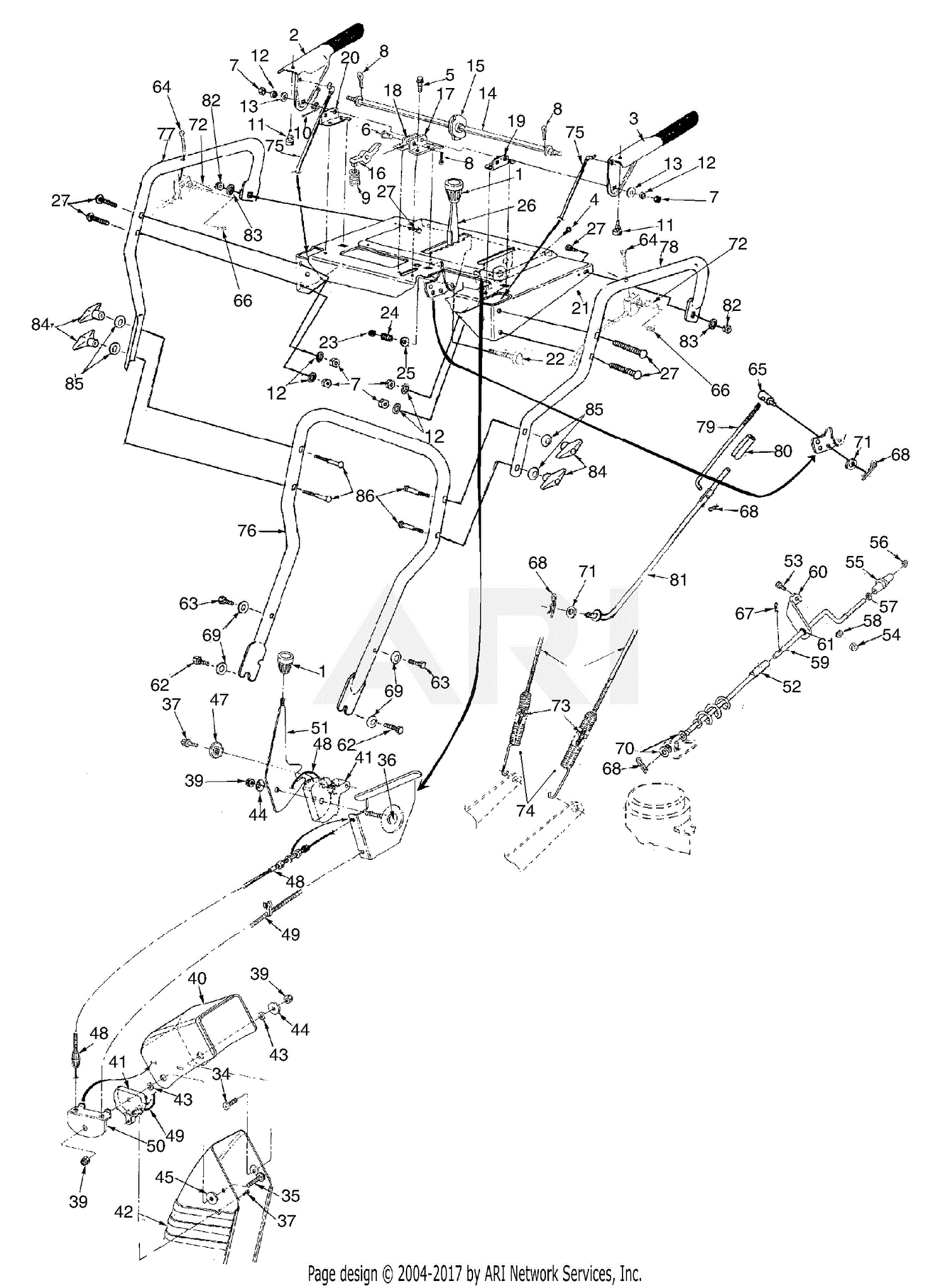 MTD 31AE993I401 (1998) Parts Diagram for Handle Assembly