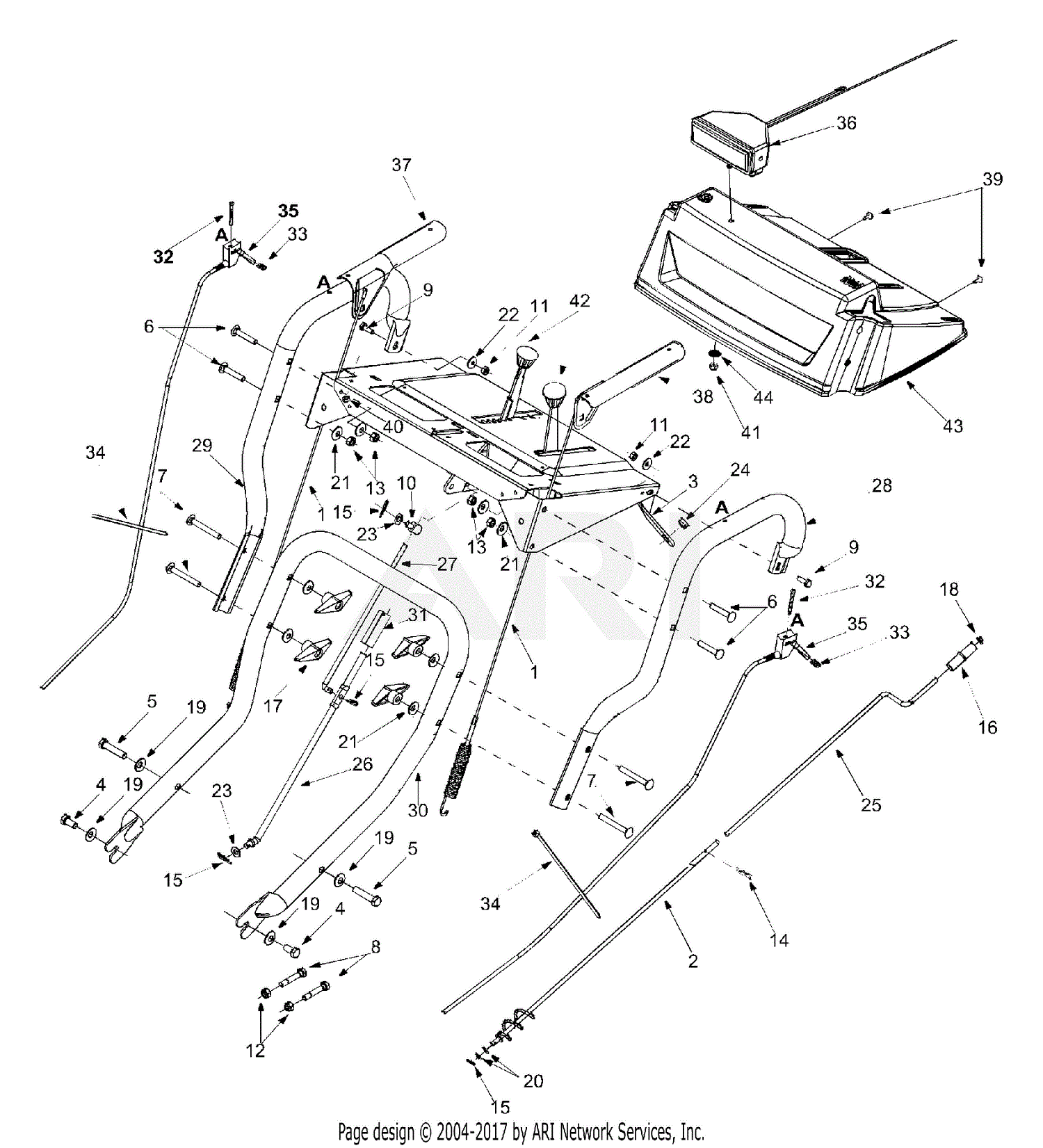 MTD 31AE993I401 (2002) Parts Diagram for Handle Assembly