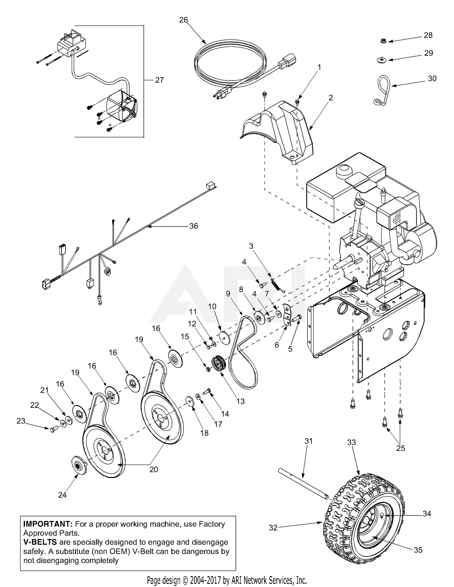 MTD 31AE663H401 (2003) Parts Diagram for Belts & Engine Accessories