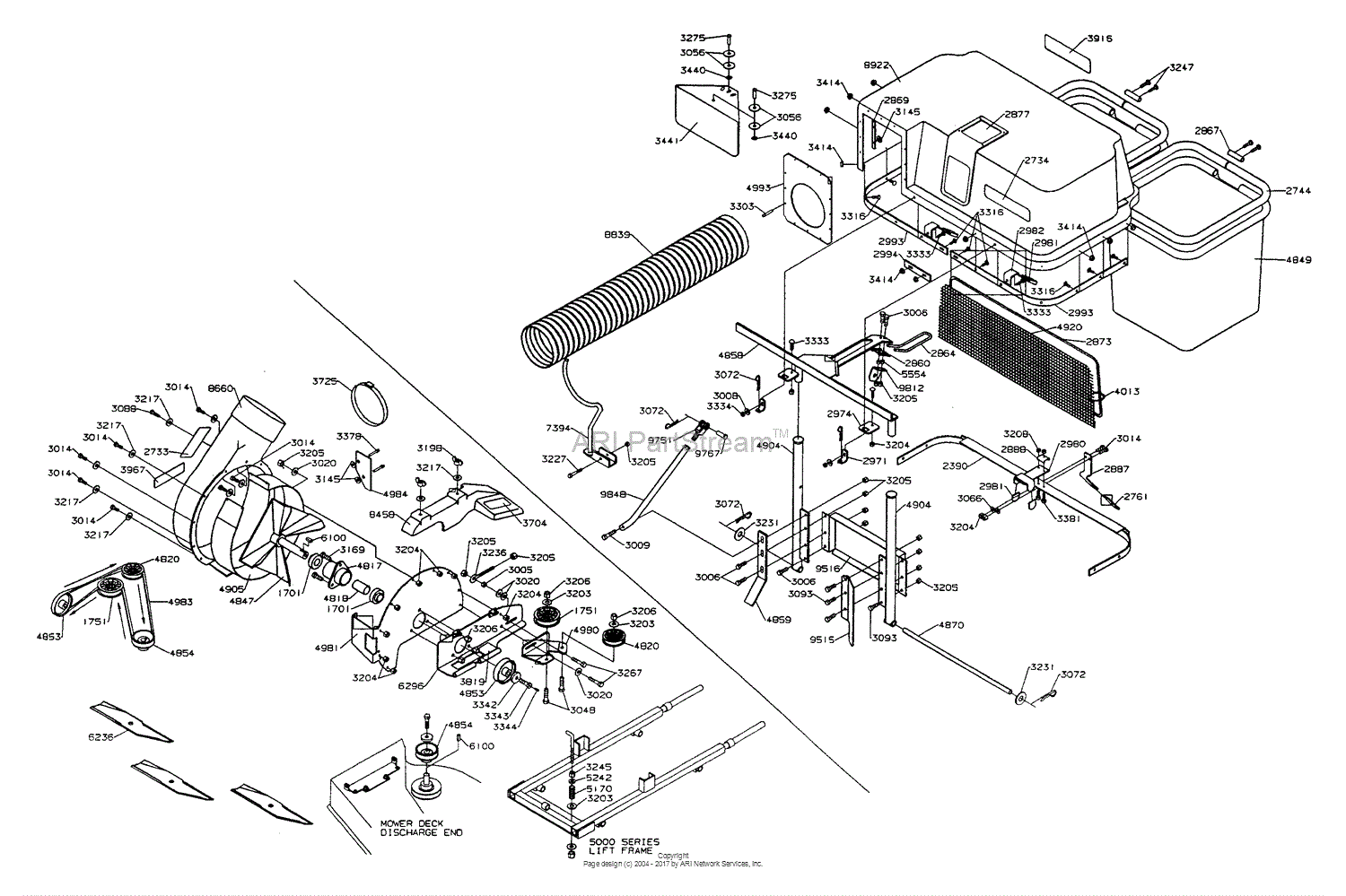 Dixon BLOWER/BAGGER 42 ZTR 5017 (2001) Parts Diagram for BLOWER/BAGGER 42