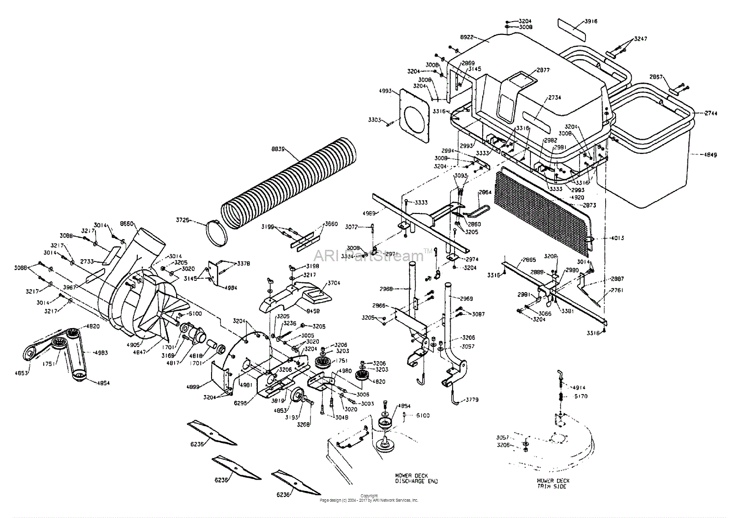 Dixon GRASS BLOWER/BAGGER ASSEMBLY 4000 SERIES (1996) Parts Diagram for ...