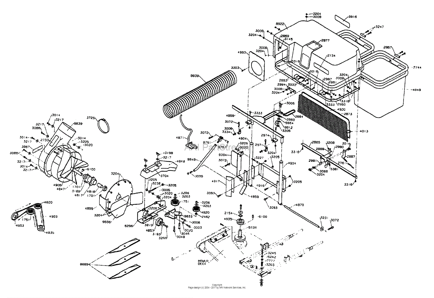 Dixon GRASS BLOWER/BAGGER ASSEMBLY ZTR 5502 (1996) Parts Diagram for ...