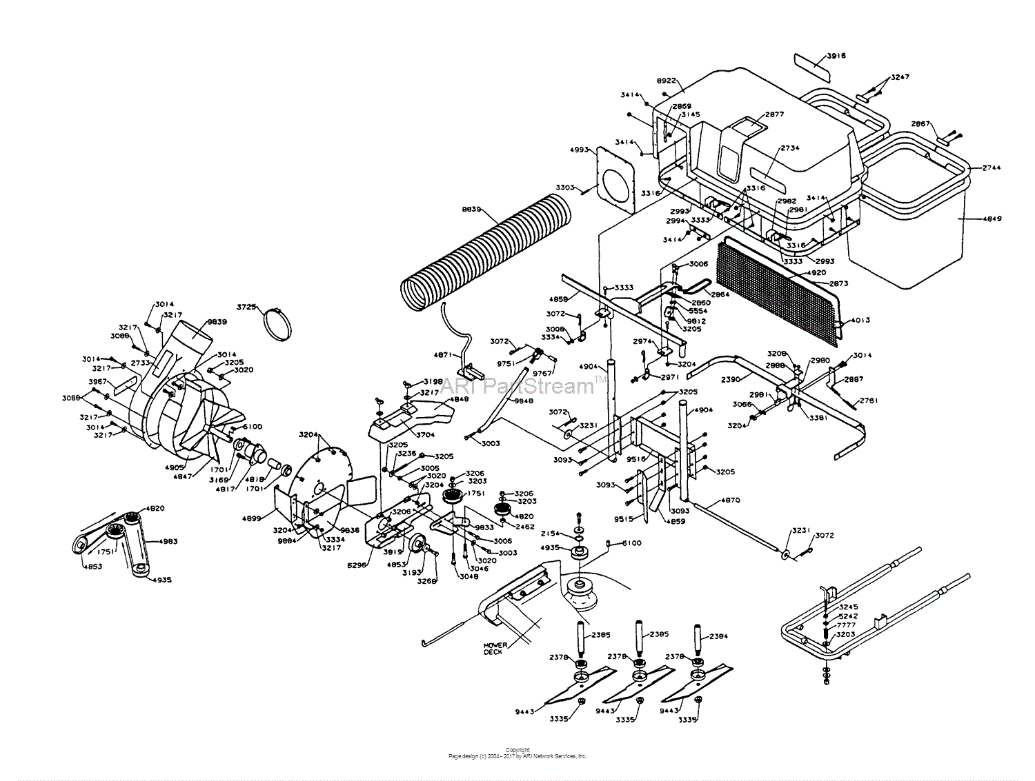 Dixon GRASS BLOWER/BAGGER ASSEMBLY ZTR 5502 (1997) Parts Diagram for ...