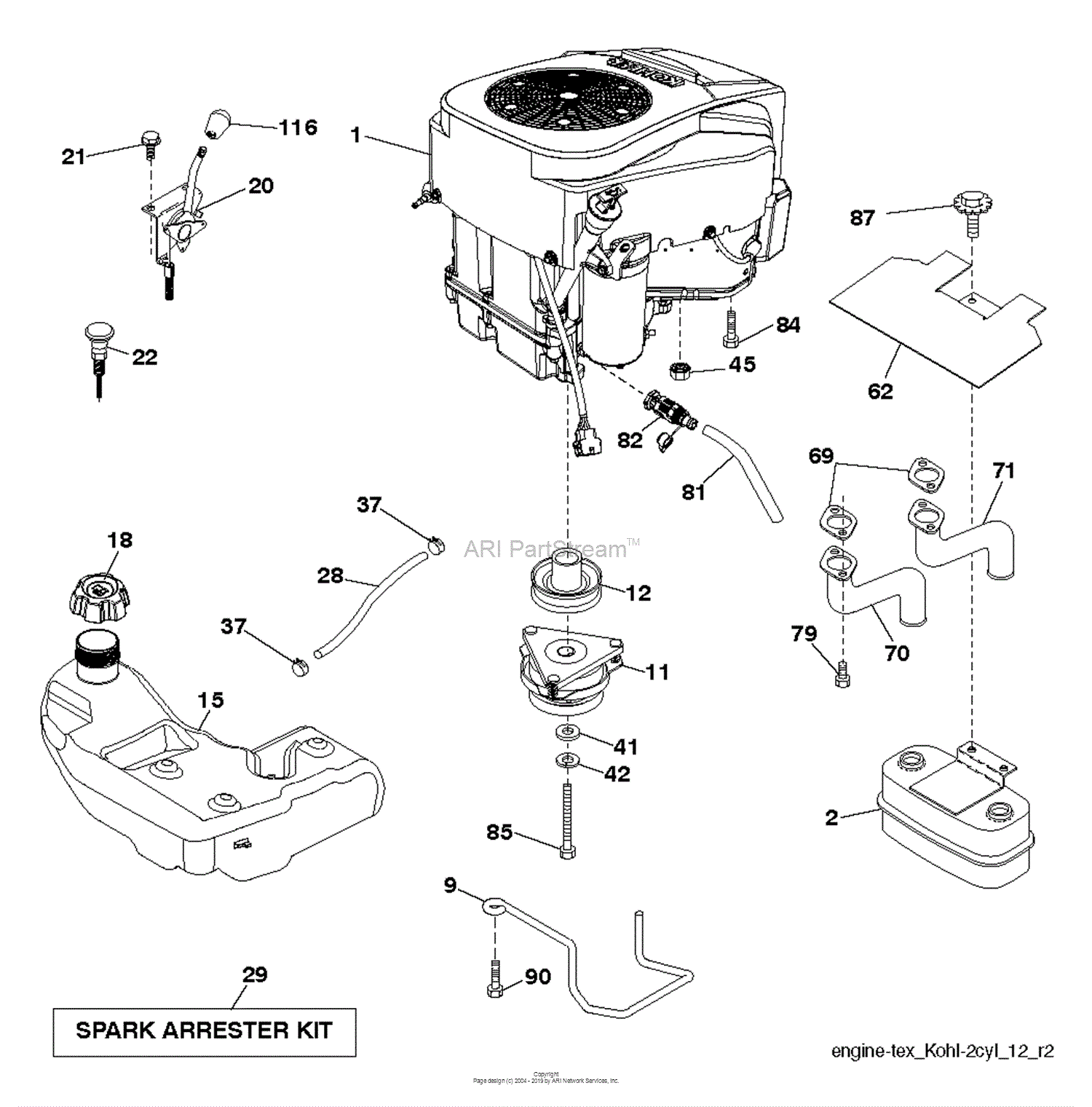 Dixon D22KH42 - 96041018304 (2014-05) Parts Diagram for ENGINE