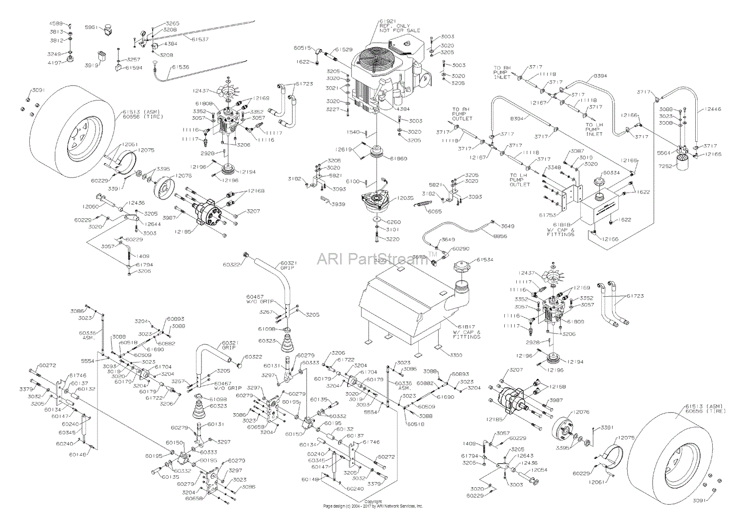 Dixon 2560-60 (2004) Parts Diagram for CONTROLS, TANKS & DRIVE TRAIN