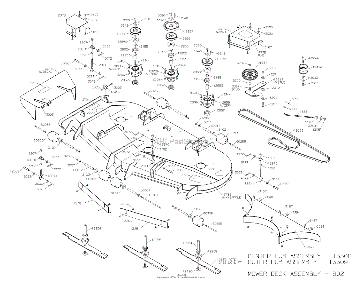 Dixon 2700-72 (2004) Parts Diagram for MOWER DECK