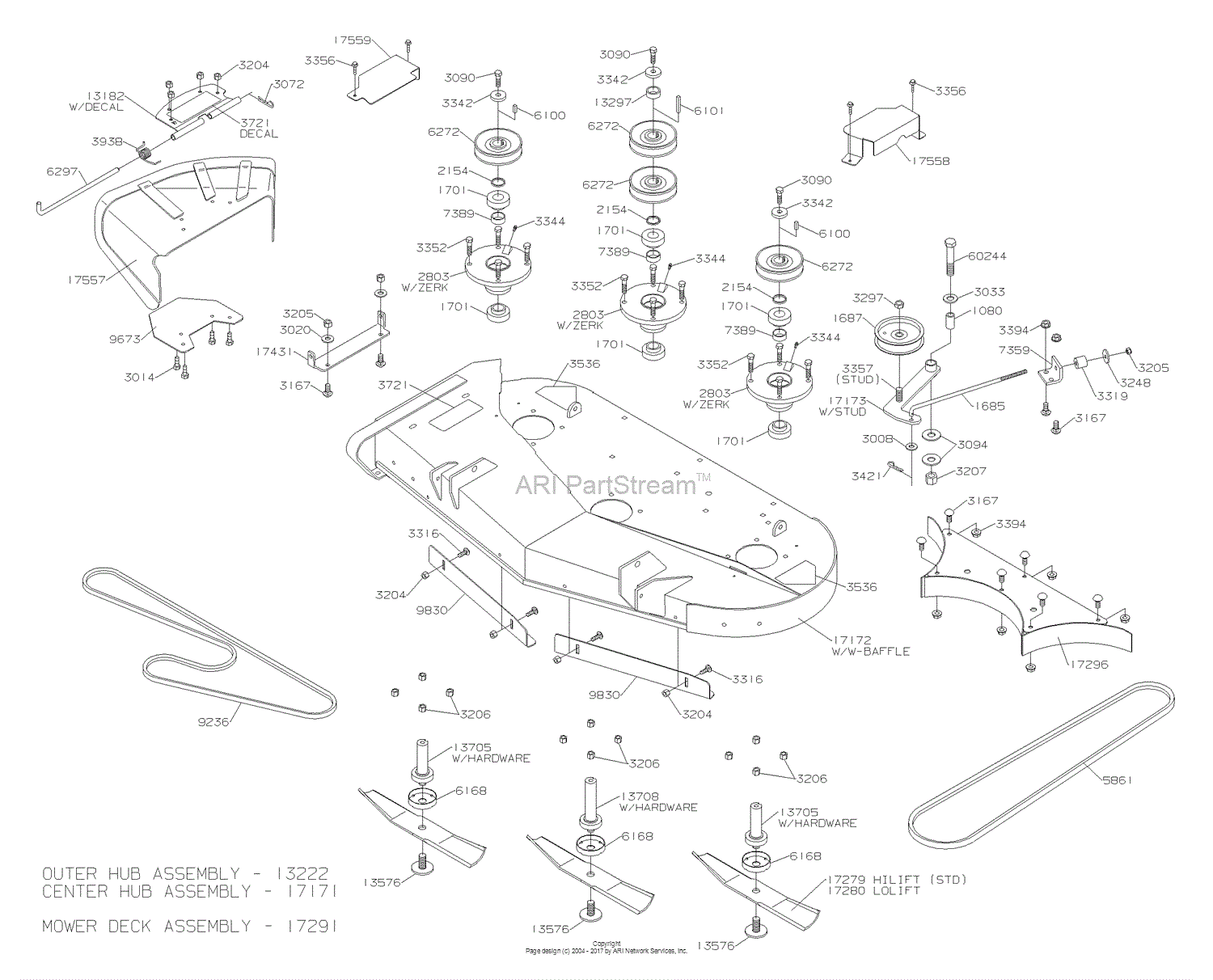 Dixon RAM 44 (2004) Parts Diagram for MOWER DECK 44"