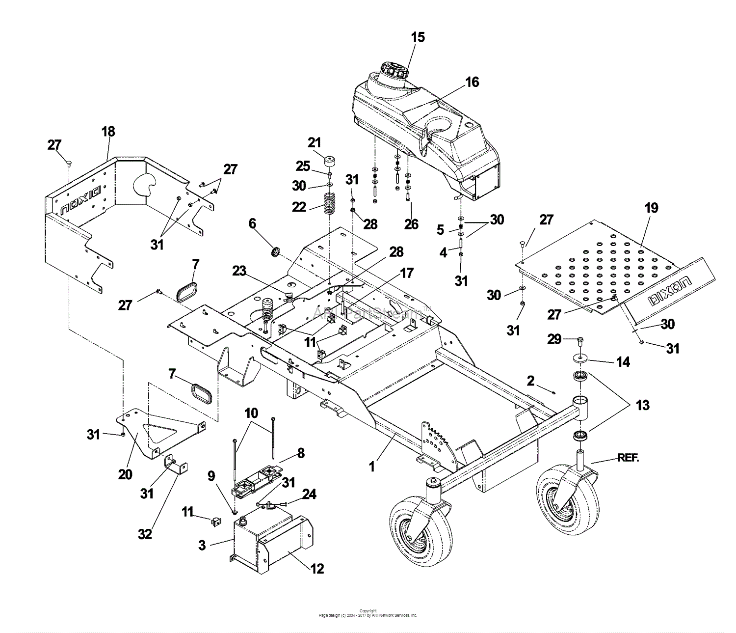 Dixon RAM 44 26HP B&S 968999551 (2007) Parts Diagram for MAIN FRAME