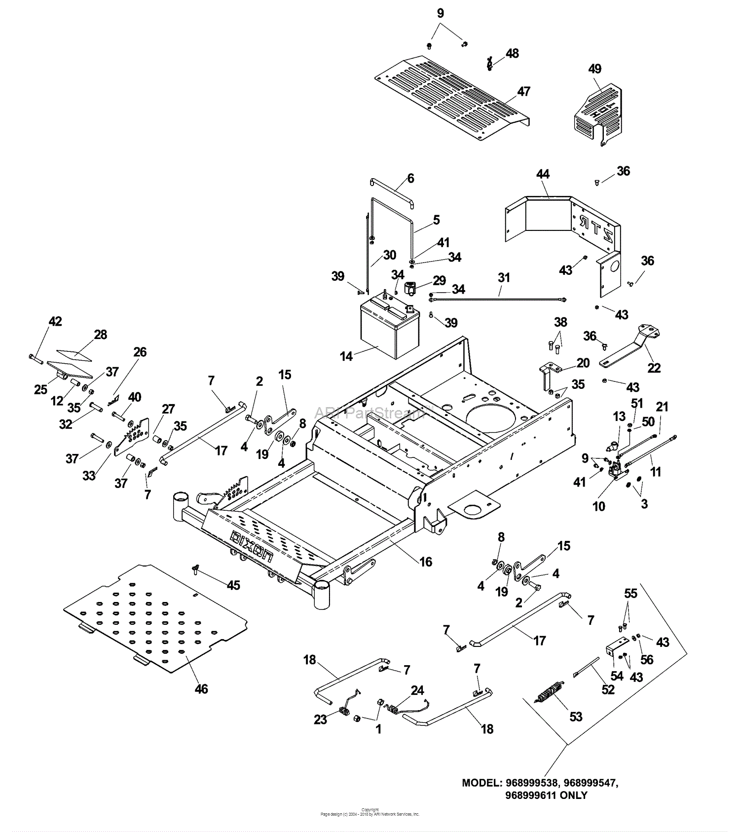 Dixon Speedztr 36 968999539 2007 Parts Diagram For Chasis Frame