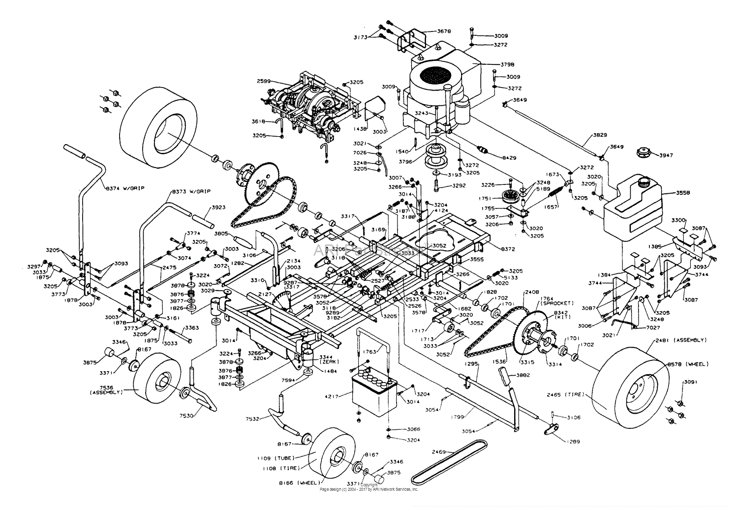 Dixon ZTR 304 (1993) Parts Diagram for CHASSIS ASSEMBLY