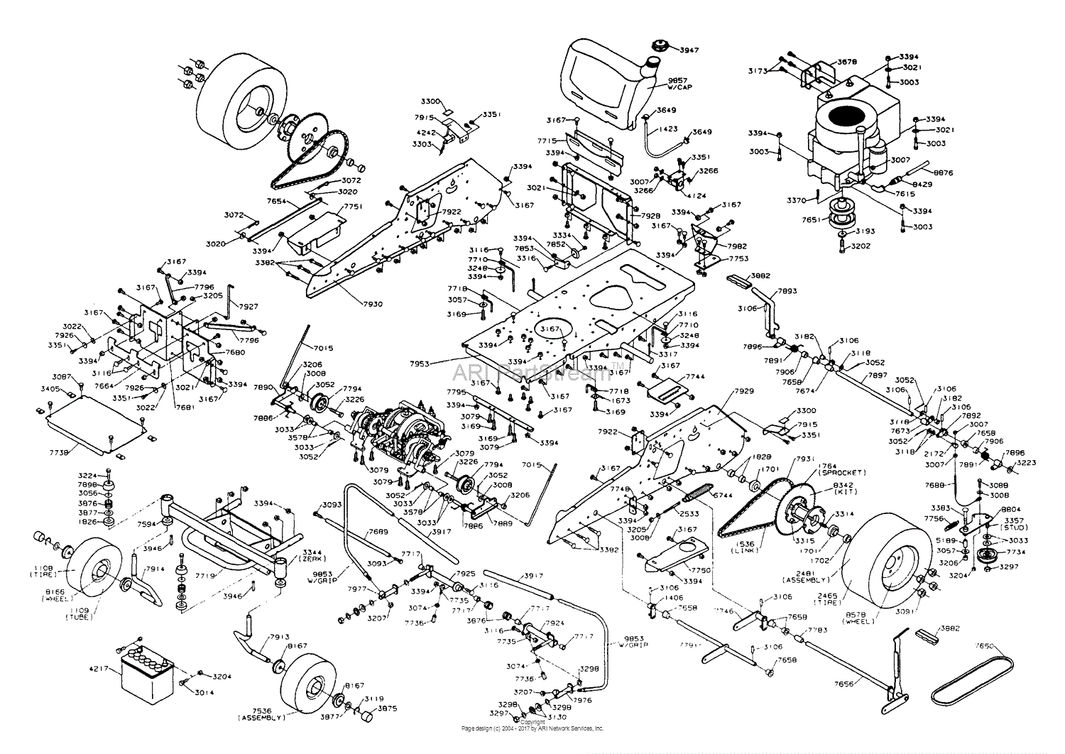 Dixon ZTR 3303 (1996) Parts Diagram for CHASSIS ASSEMBLY