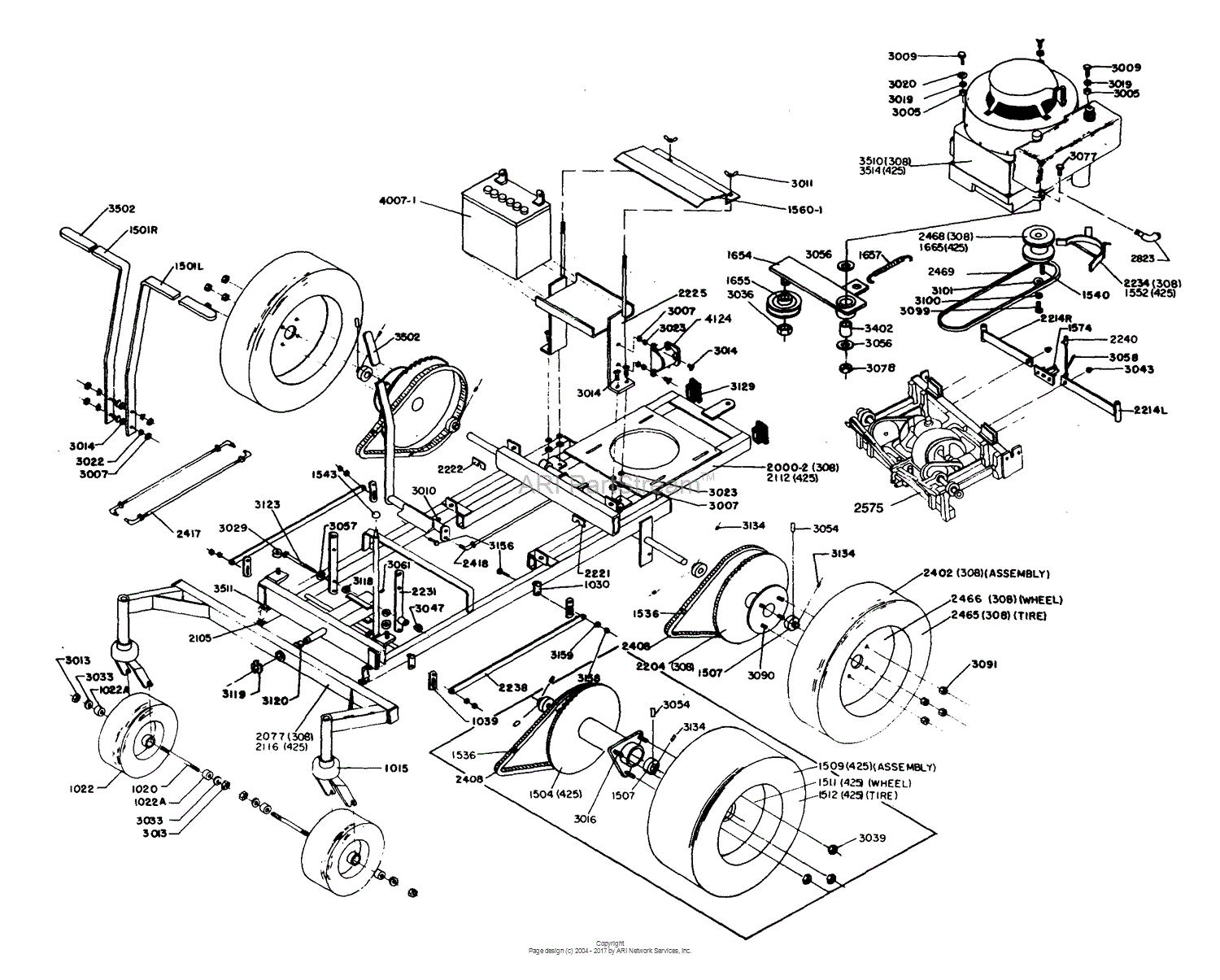 Dixon ZTR 425 (1983) Parts Diagram for CHASSIS ASSEMBLY