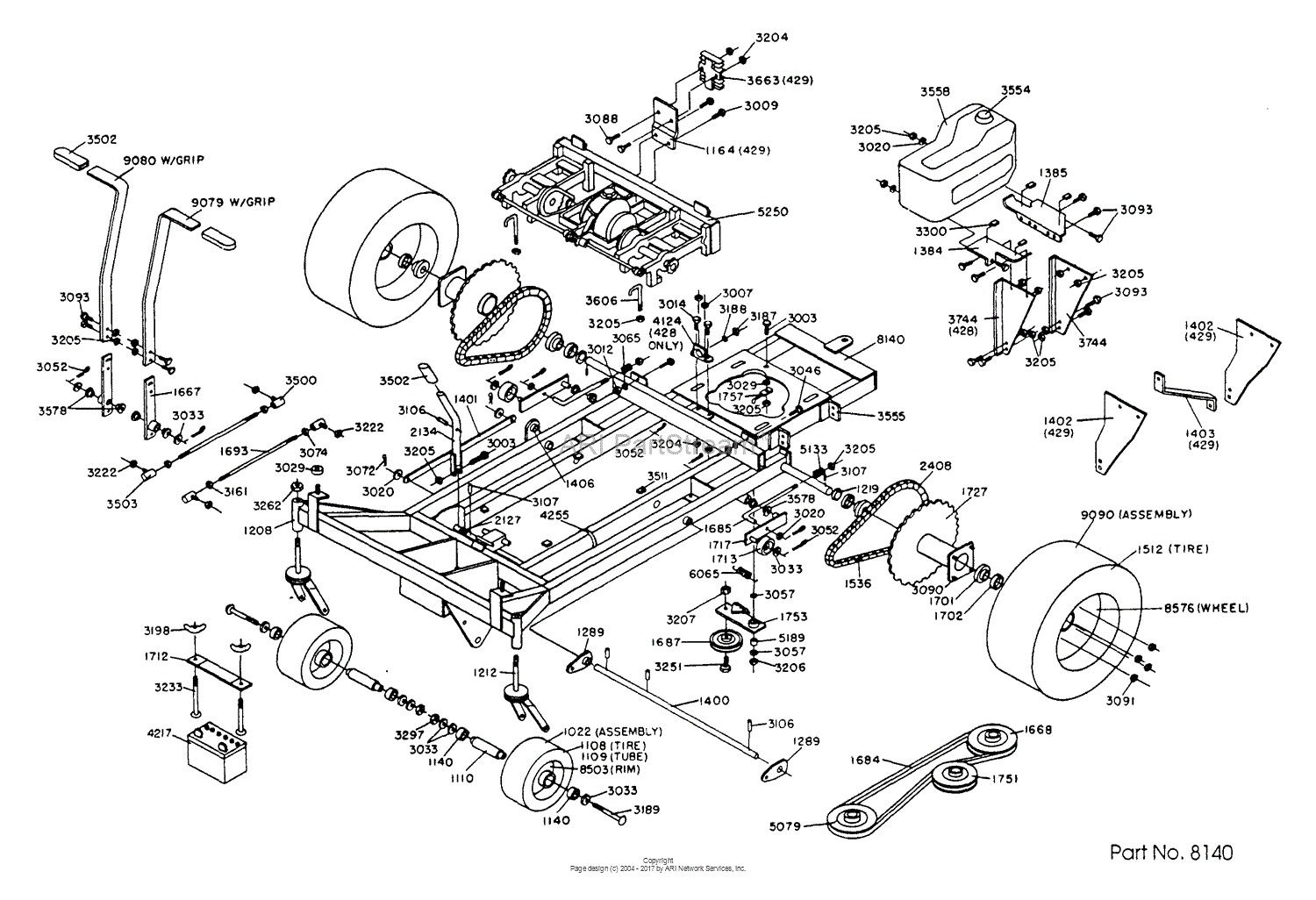 Dixon ZTR 429 (1989) Parts Diagram for CHASSIS ASSEMBLY