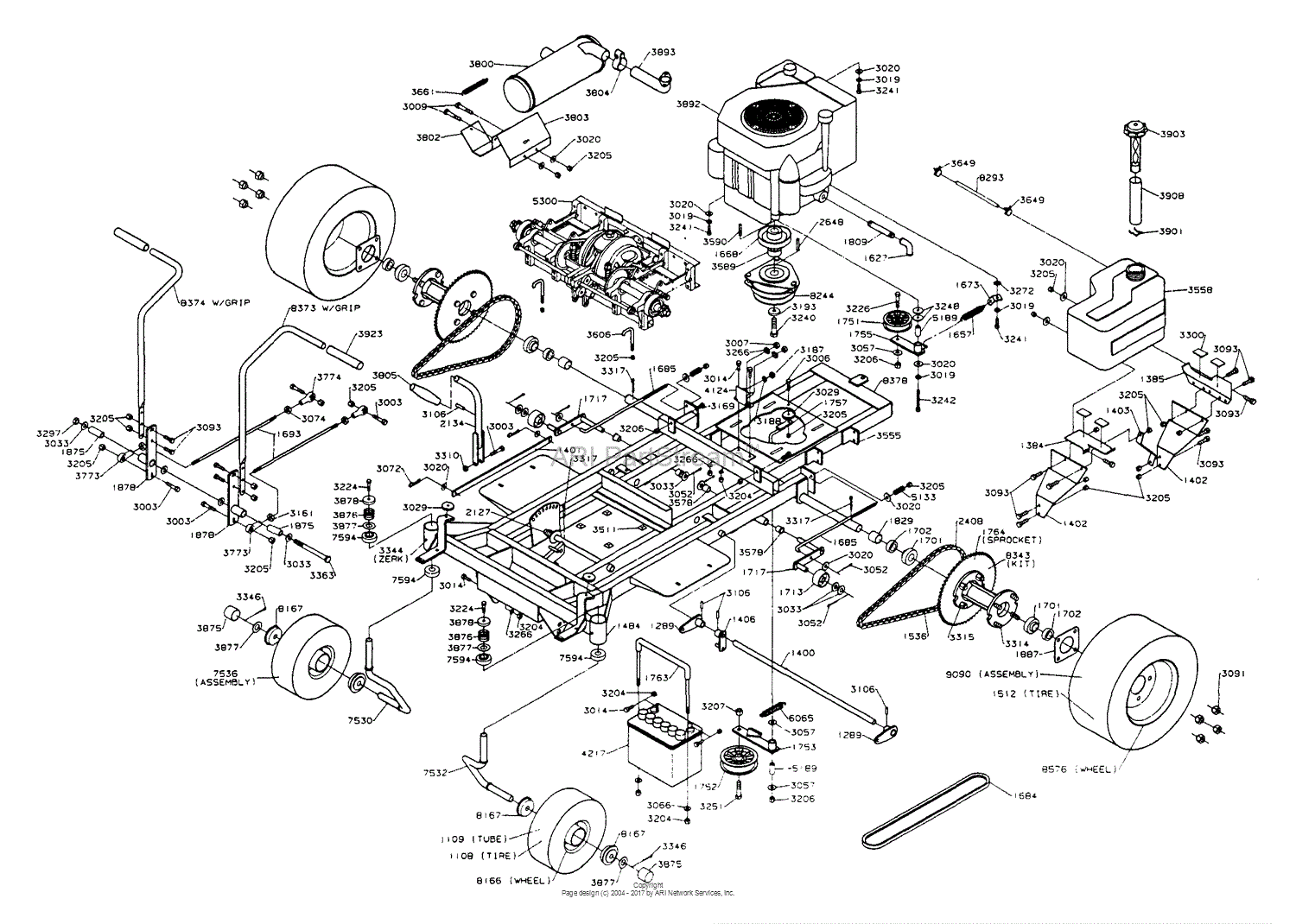 Dixon ZTR 429 (1992) Parts Diagram for CHASSIS ASSEMBLY