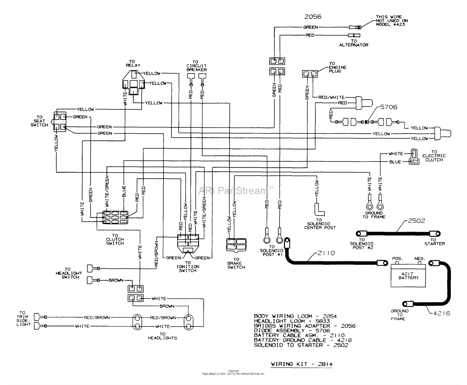Dixon ZTR 4423 (2000) Parts Diagram for WIRING cub cadet wiring schematic 