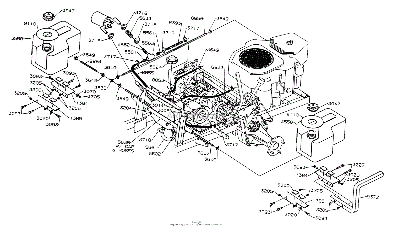 Dixon ZTR 5601 (1995) Parts Diagram for FUEL/HYDRAULICS TANKS ...