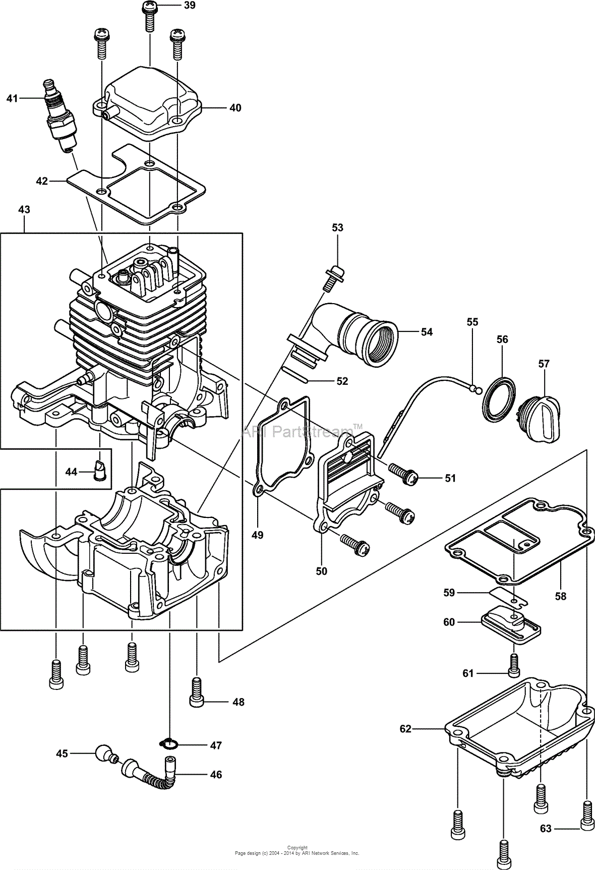 Dolmar PB-250.4 Blowers Parts Diagram for Crankcase, cylinder, oil case