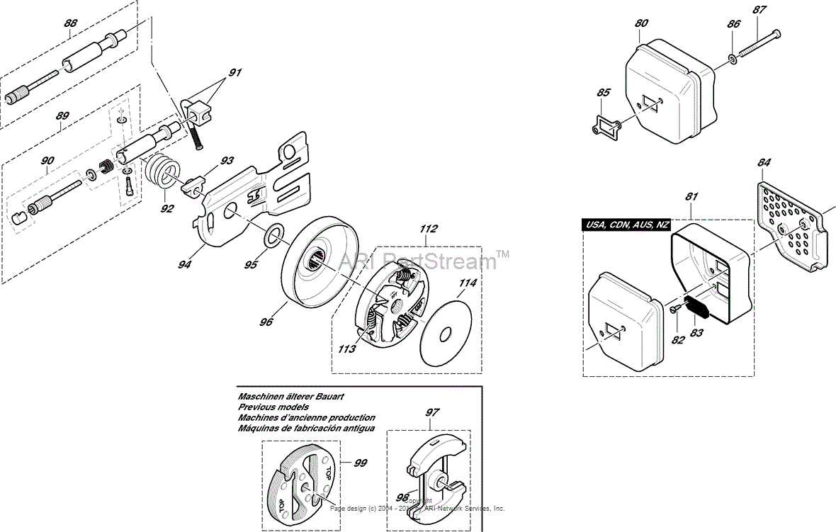 Dolmar PS-400 Chain Saws - Gasoline Parts Diagram for Muffler, oil pump ...