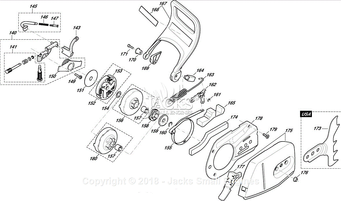 Dolmar PS-460 Chain Saws - Gasoline Parts Diagram for Oil pump, clutch