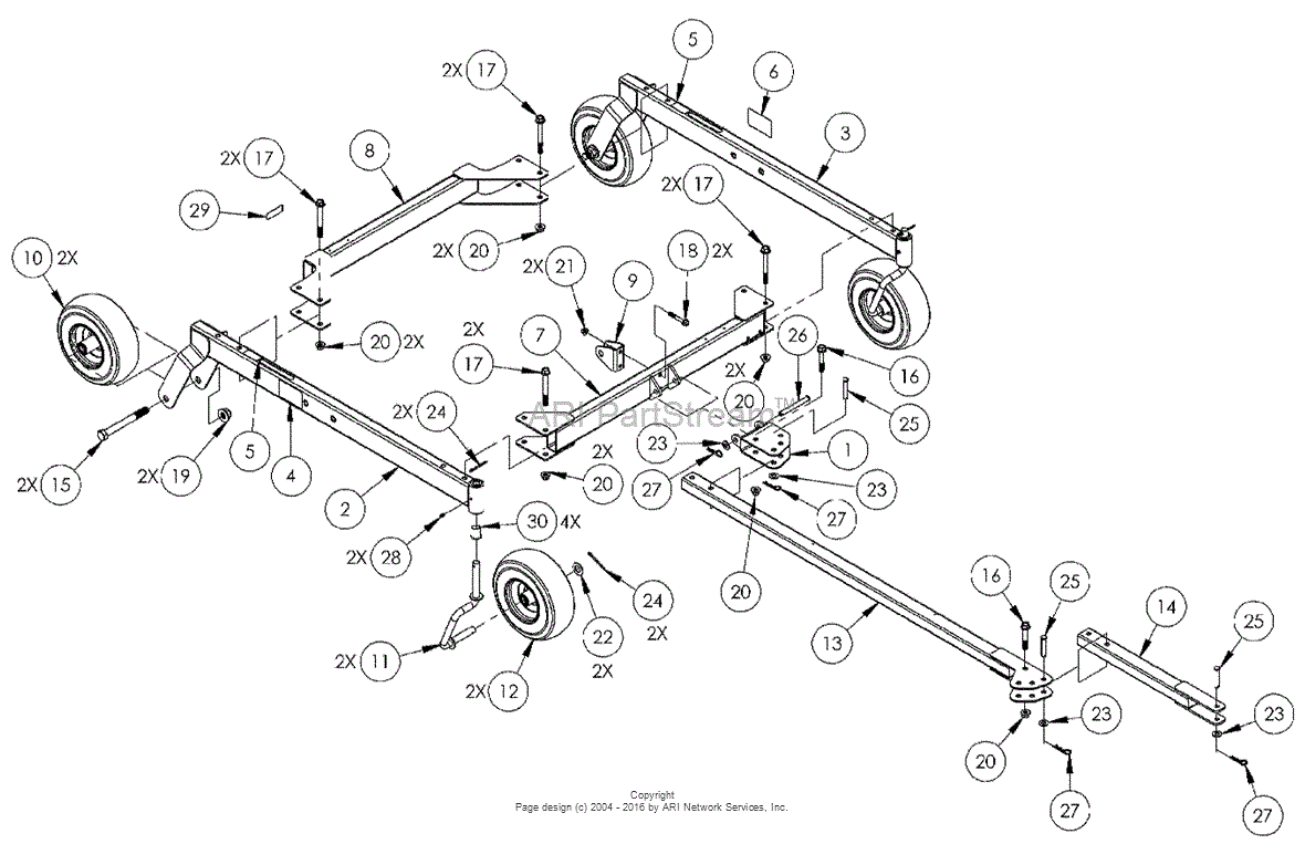 DR Power Pro 60 Parts Diagram for Frame & Tow Bar