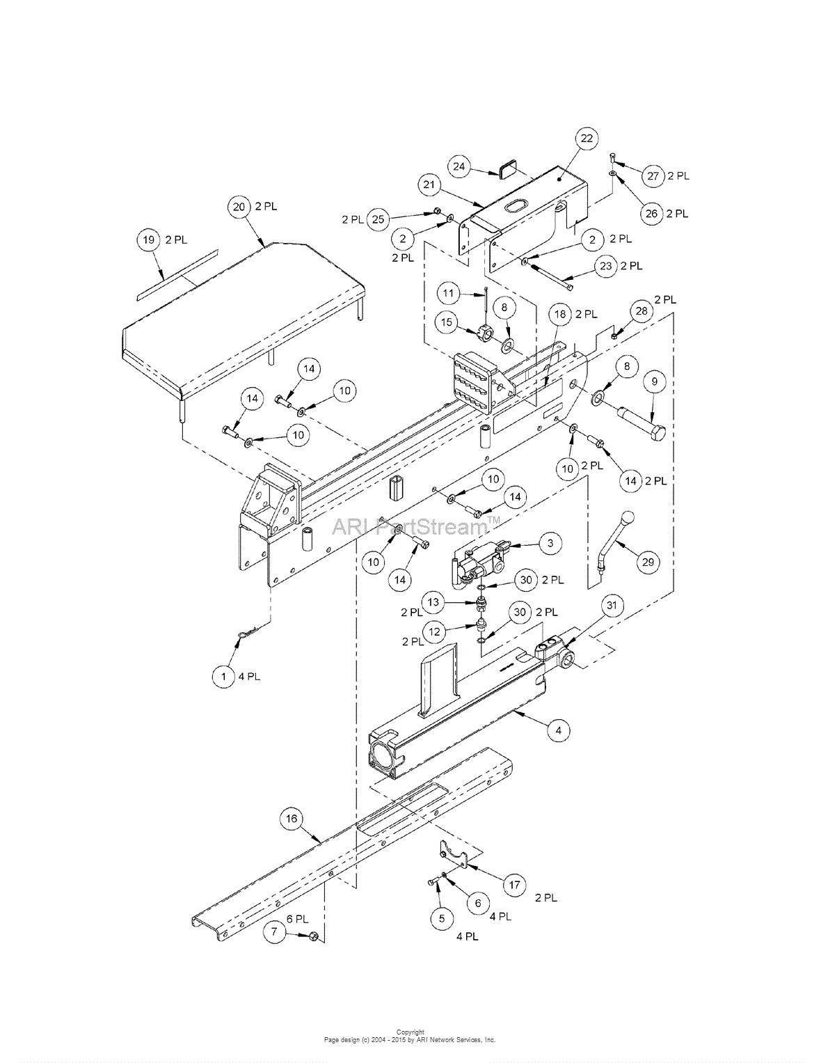 DR Power Three Point Hitch Parts Diagram for Beam Assy