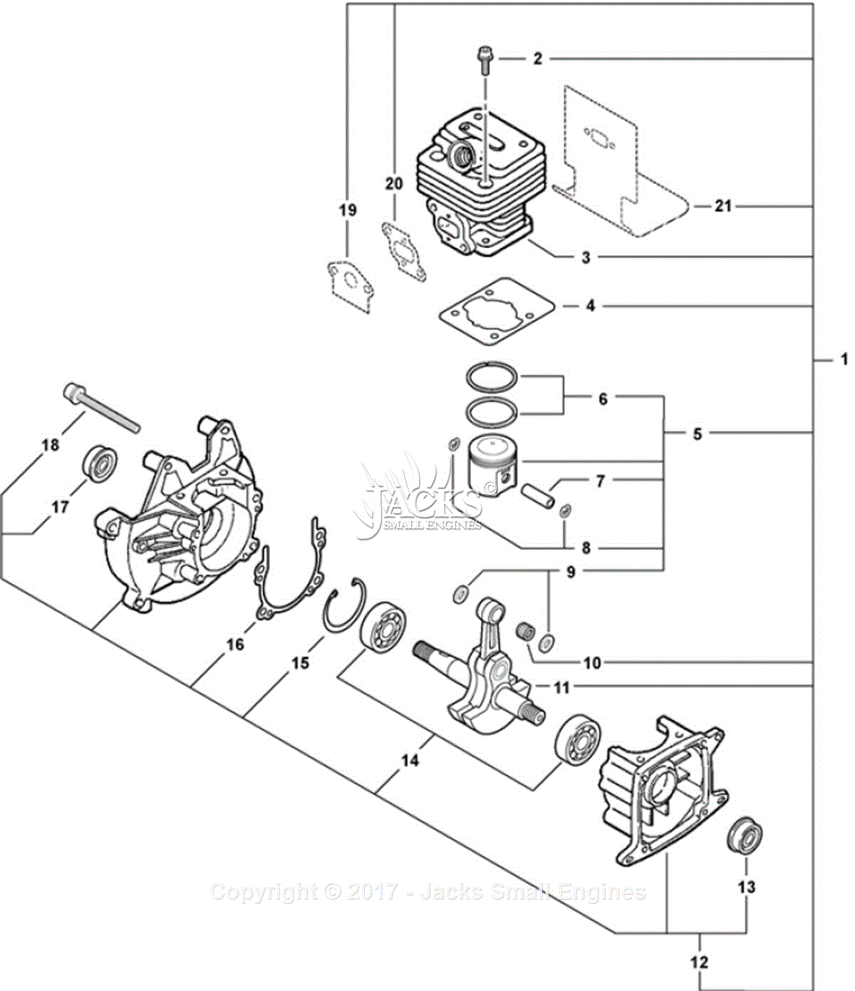 Echo PB-260L S/N: 04001001 - 04999999 Parts Diagram for Engine, Short Block