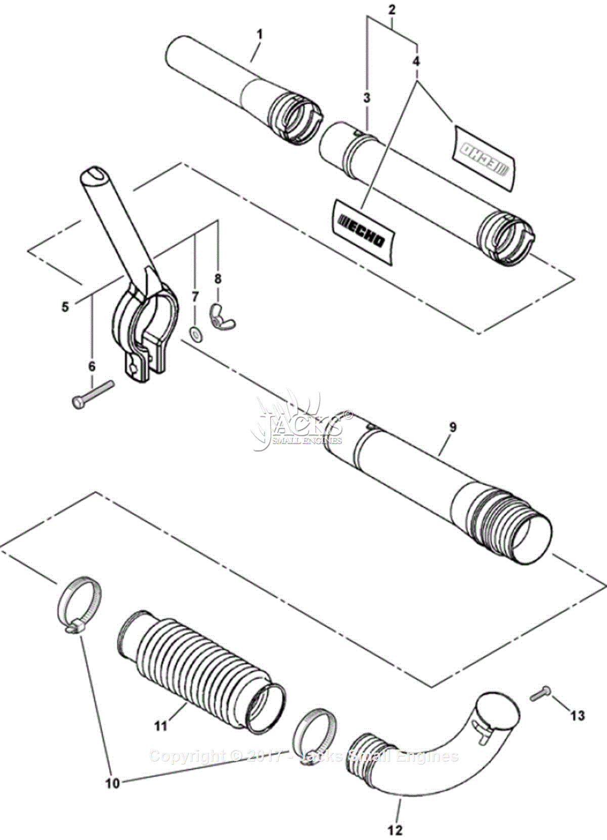 Echo Pb 260l Sn 07001001 07999999 Parts Diagram For Blower Tubes