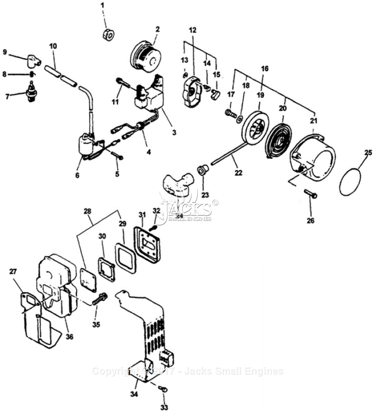 Echo PB-400 Type 1E Parts Diagram for Ignition, Starter, Exhaust