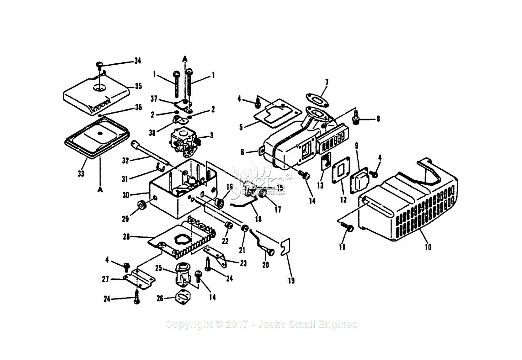 Echo PB-210E Type 1 Parts Diagram for Intake, Air Cleaner, Exhaust